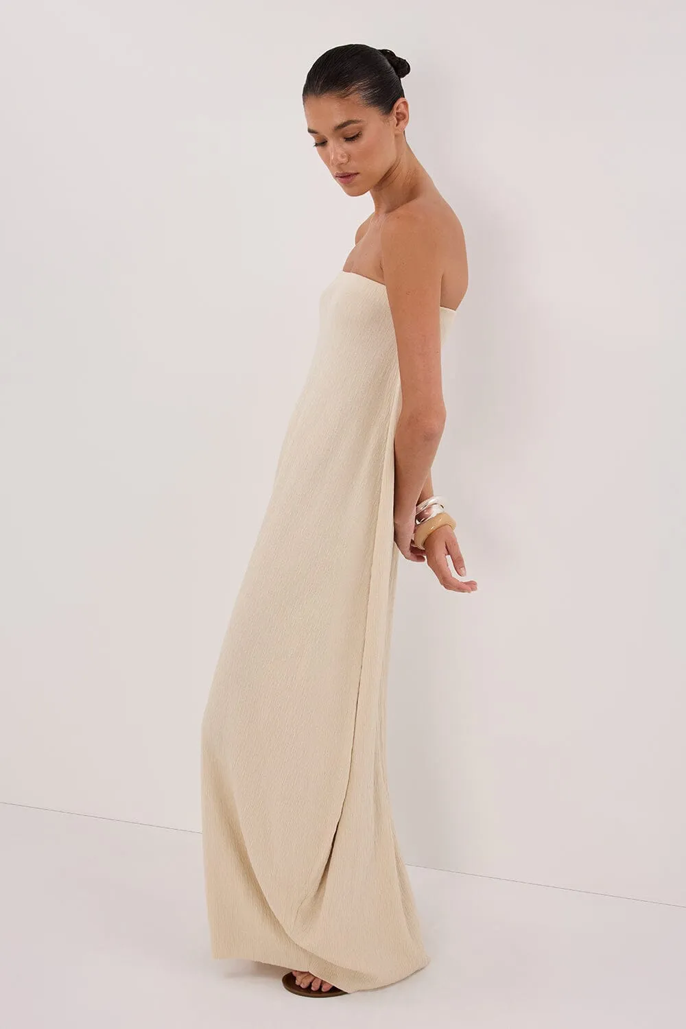 ALIAS NATURAL TEXTURED KNIT STRAPLESS MIDI DRESS