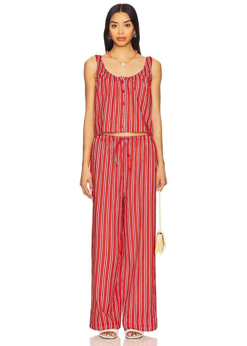 Betty Stripe Tie-Waist Pant - Vibrant Red Multi