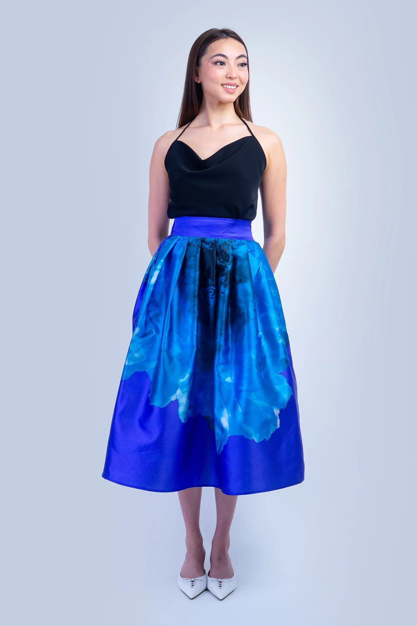 Blue and Purple Floral Taffeta Full Skirt