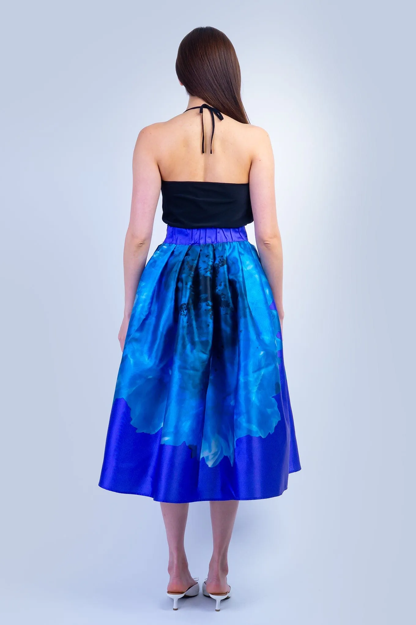 Blue and Purple Floral Taffeta Full Skirt