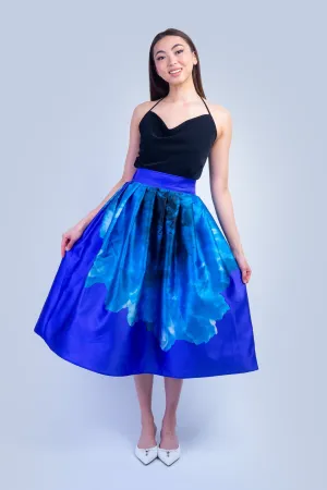 Blue and Purple Floral Taffeta Full Skirt