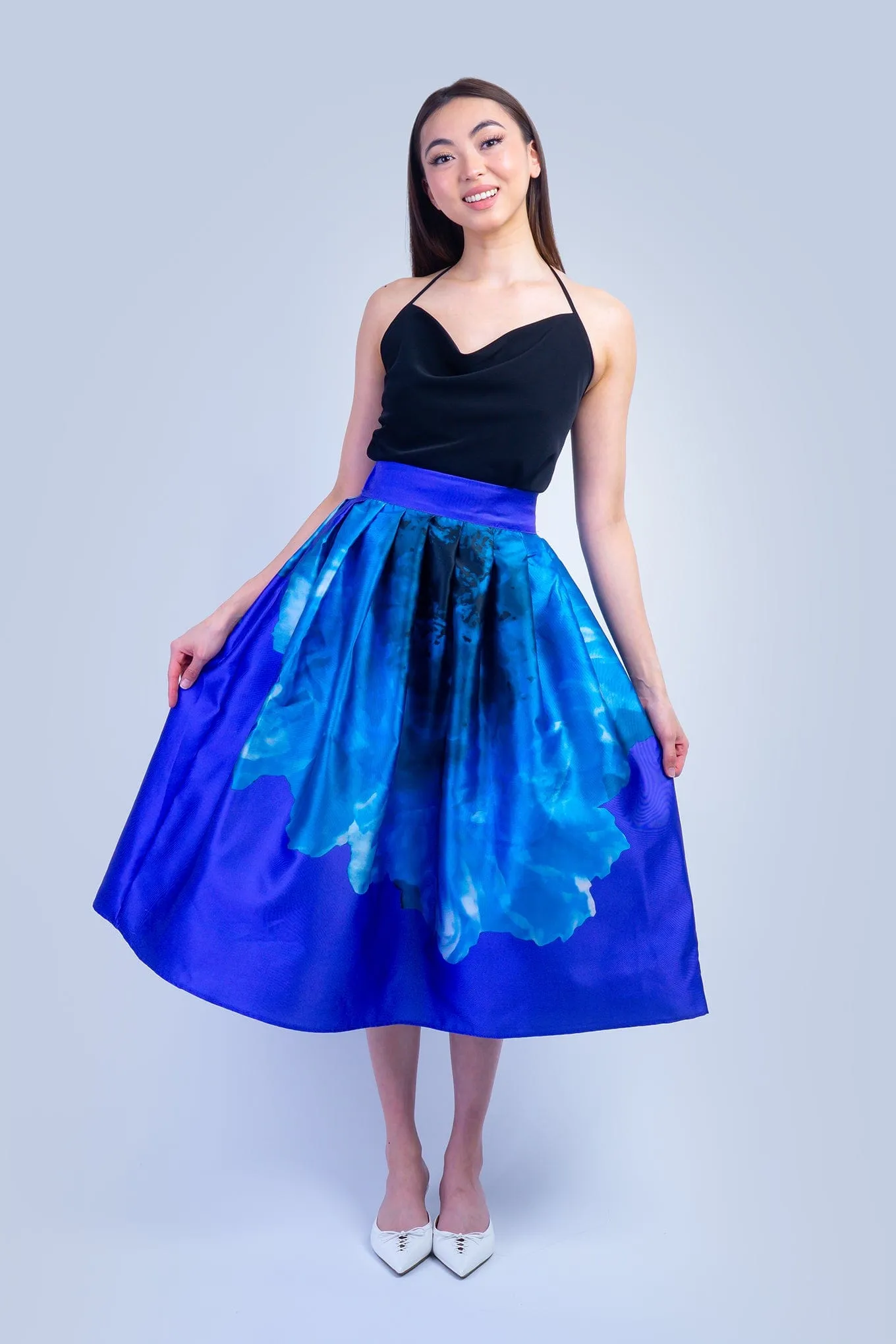 Blue and Purple Floral Taffeta Full Skirt