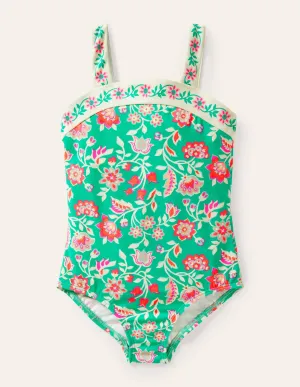 Border Print Swimsuit-Tropical Green Paisley