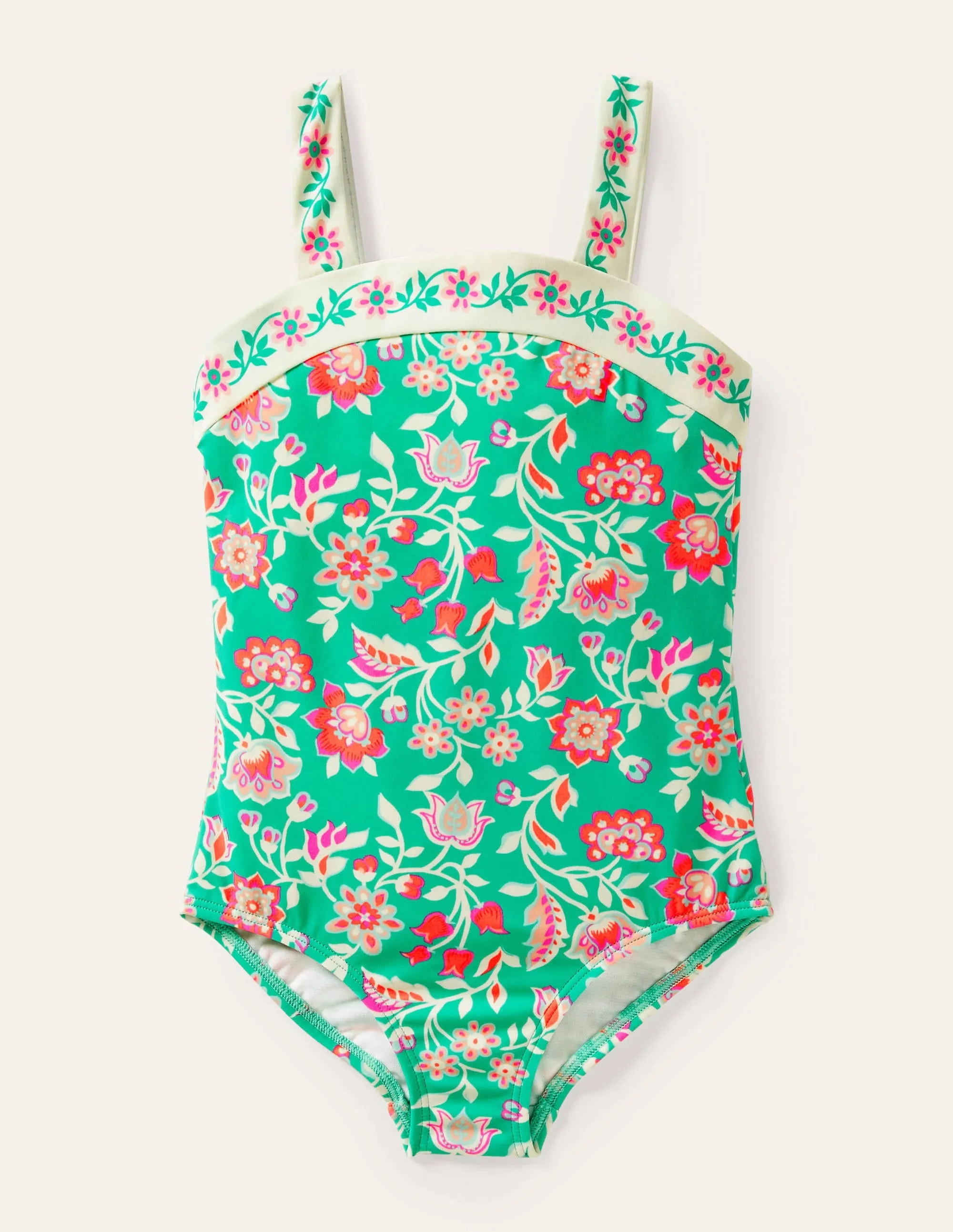 Border Print Swimsuit-Tropical Green Paisley