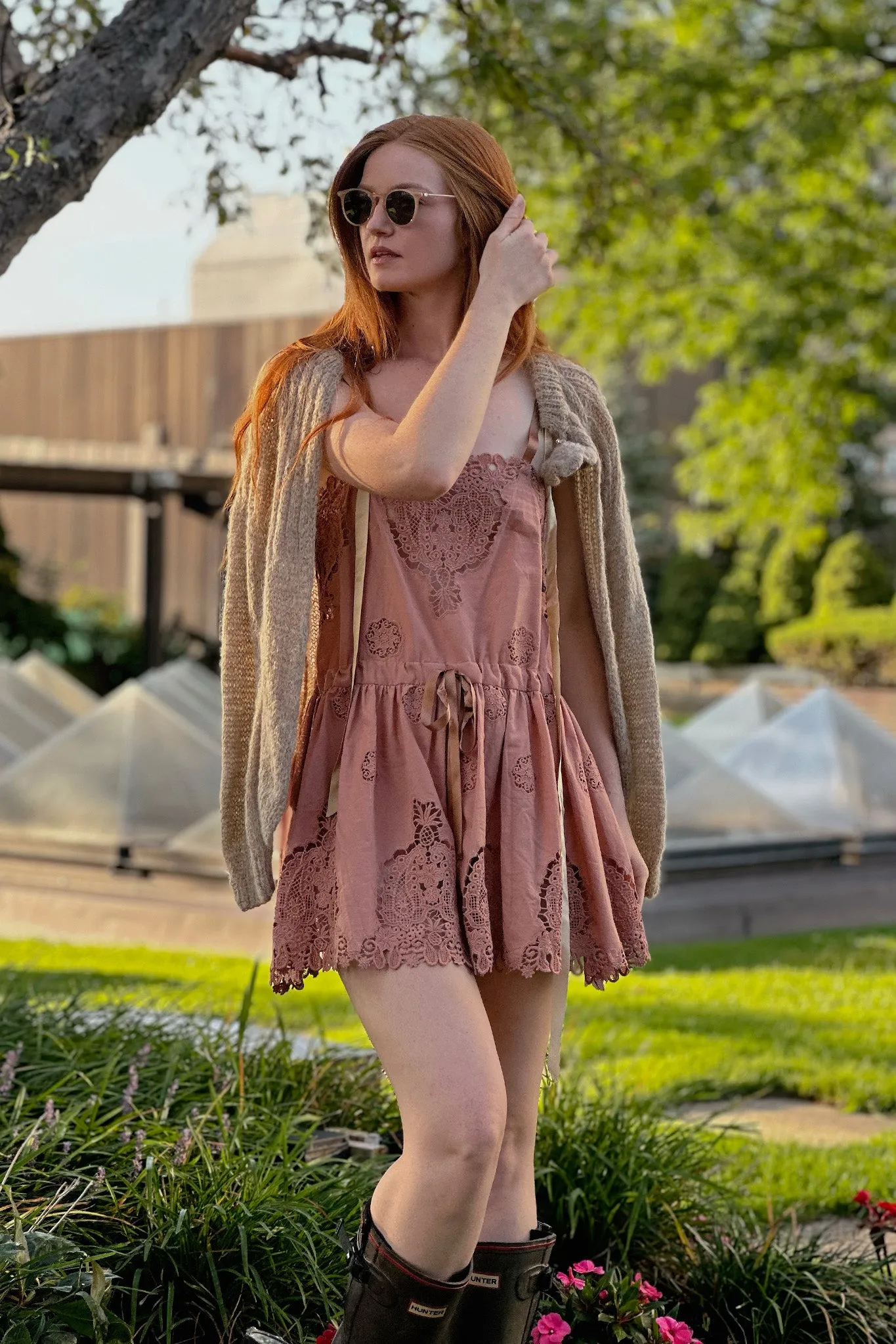 Brielle Versailles Cotton Embroidery Mini Dress - Cinnamon
