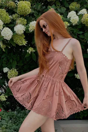 Brielle Versailles Cotton Embroidery Mini Dress - Cinnamon