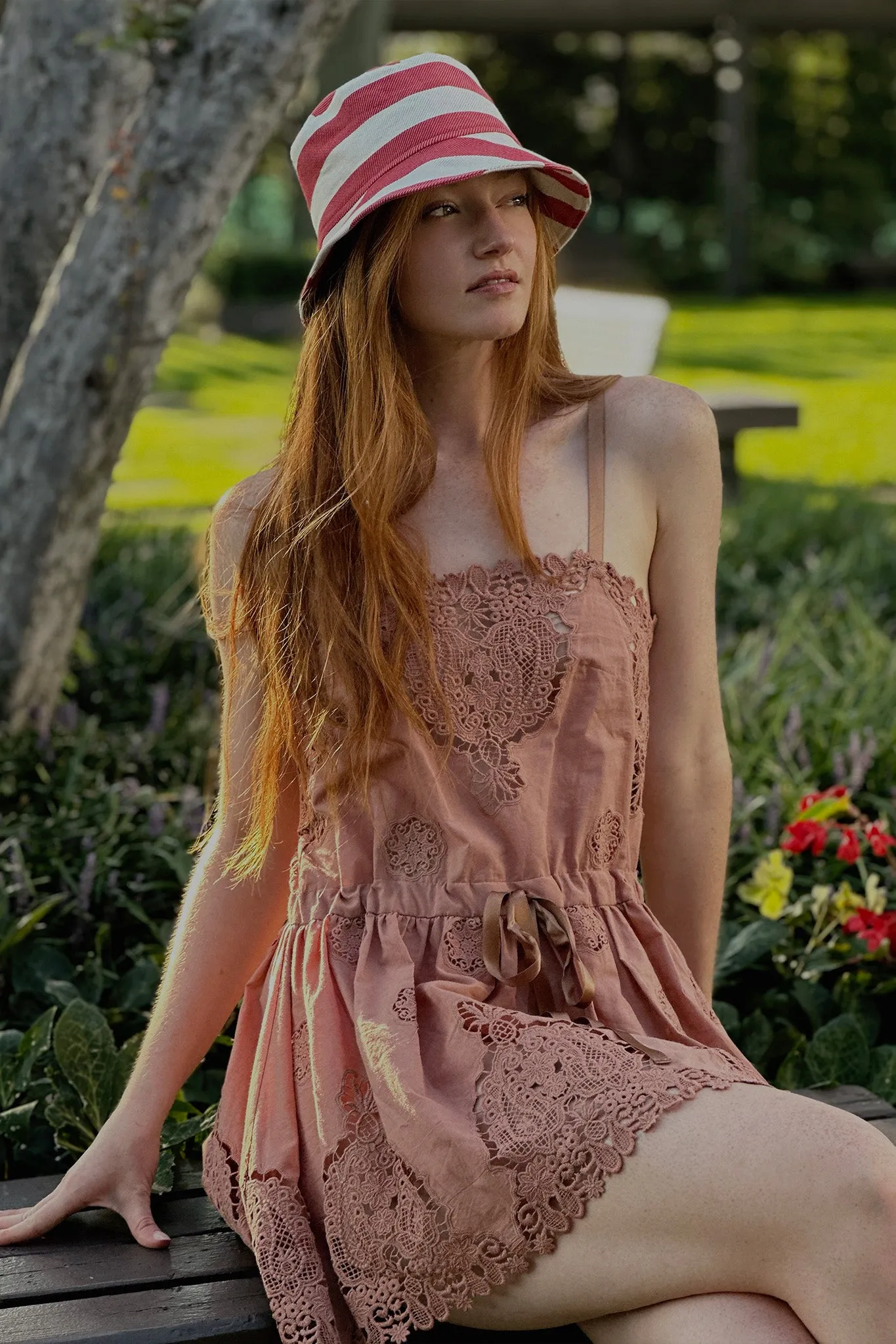 Brielle Versailles Cotton Embroidery Mini Dress - Cinnamon