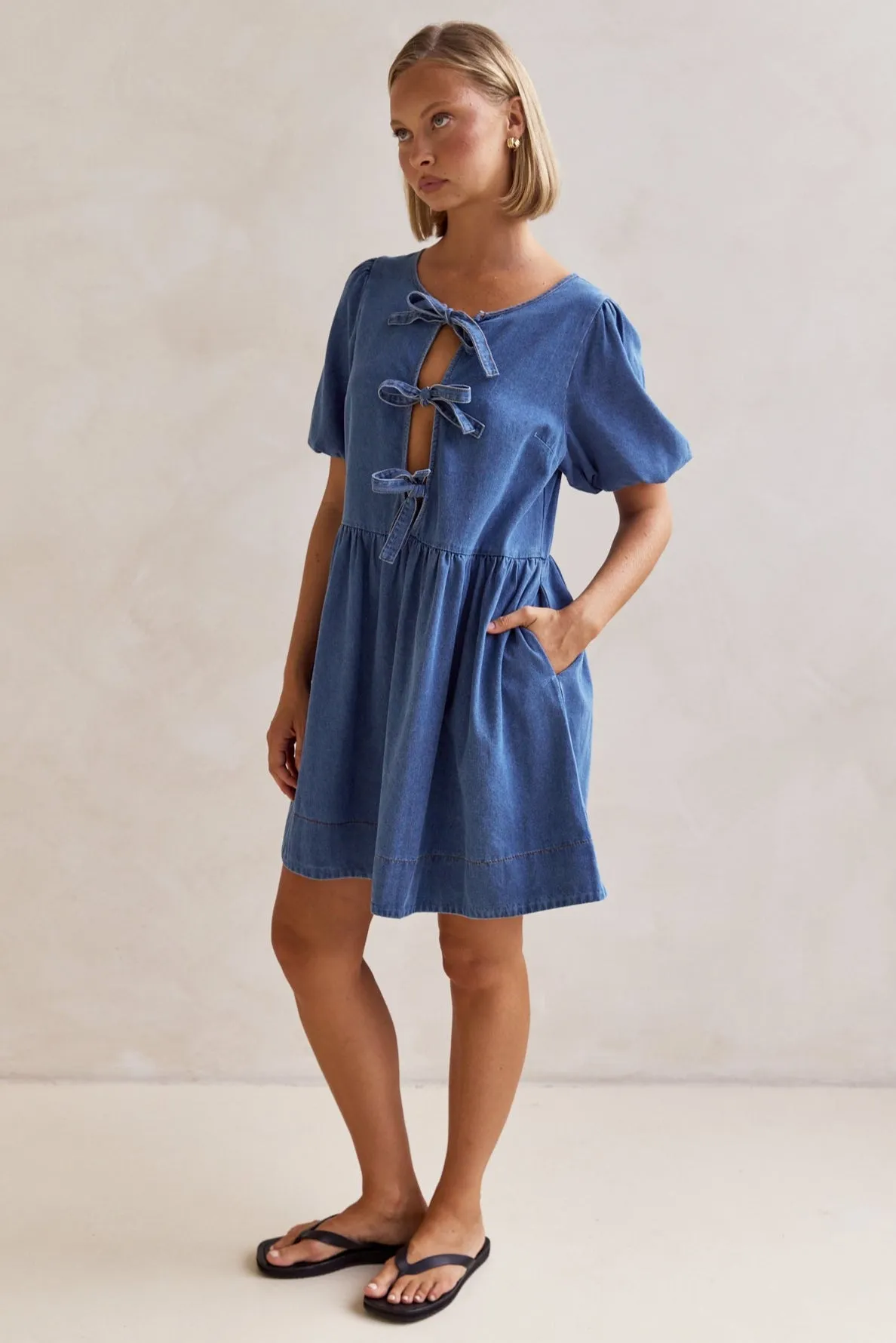 Carmela Denim Mini Dress (Blue)