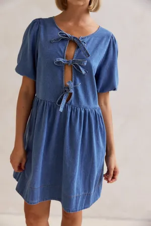 Carmela Denim Mini Dress (Blue)