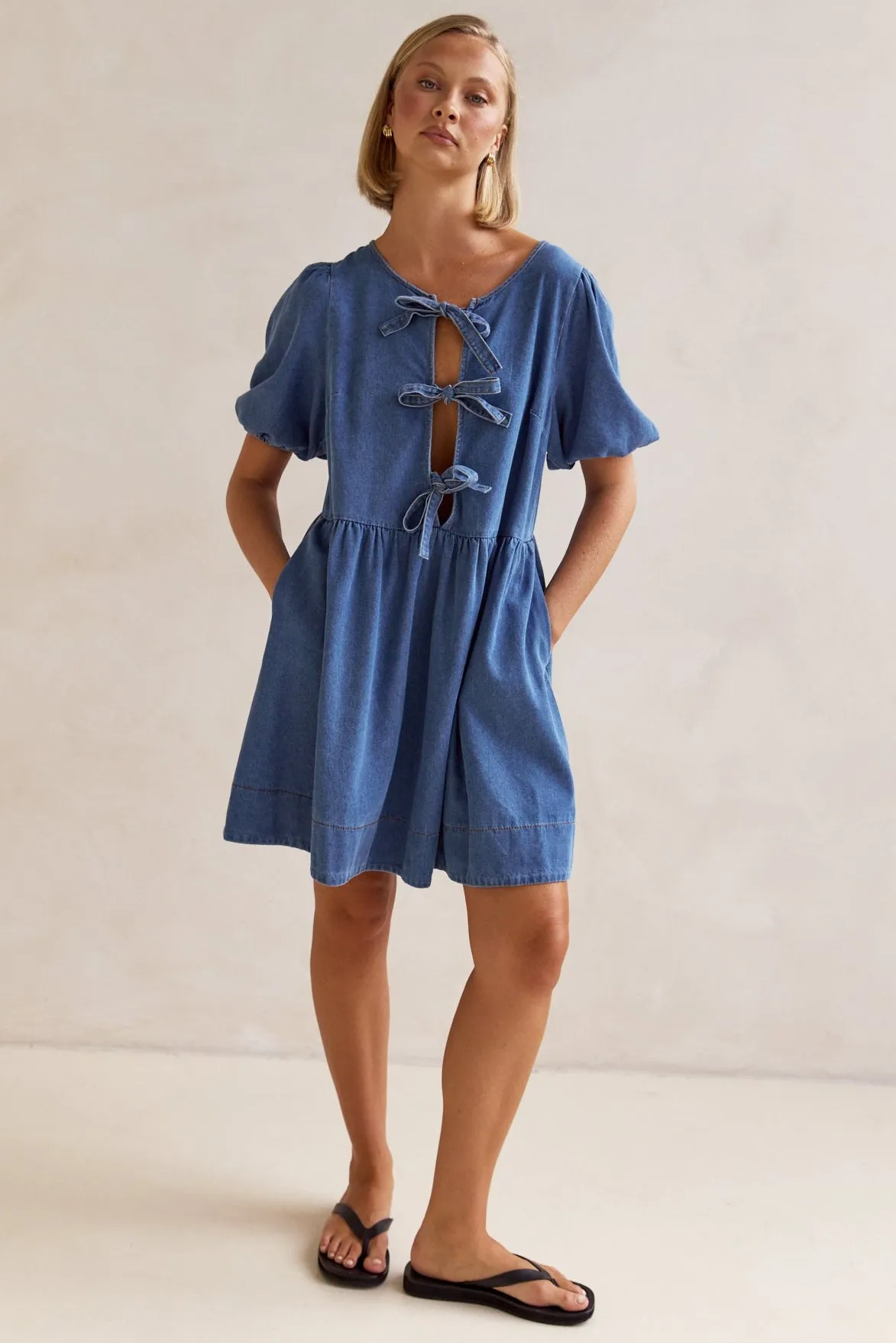 Carmela Denim Mini Dress (Blue)