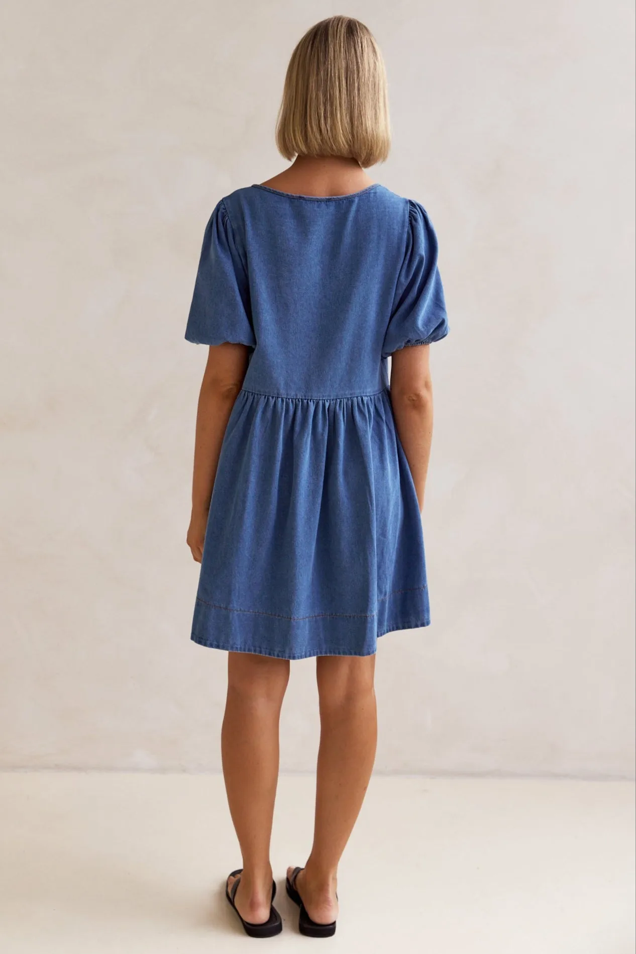 Carmela Denim Mini Dress (Blue)