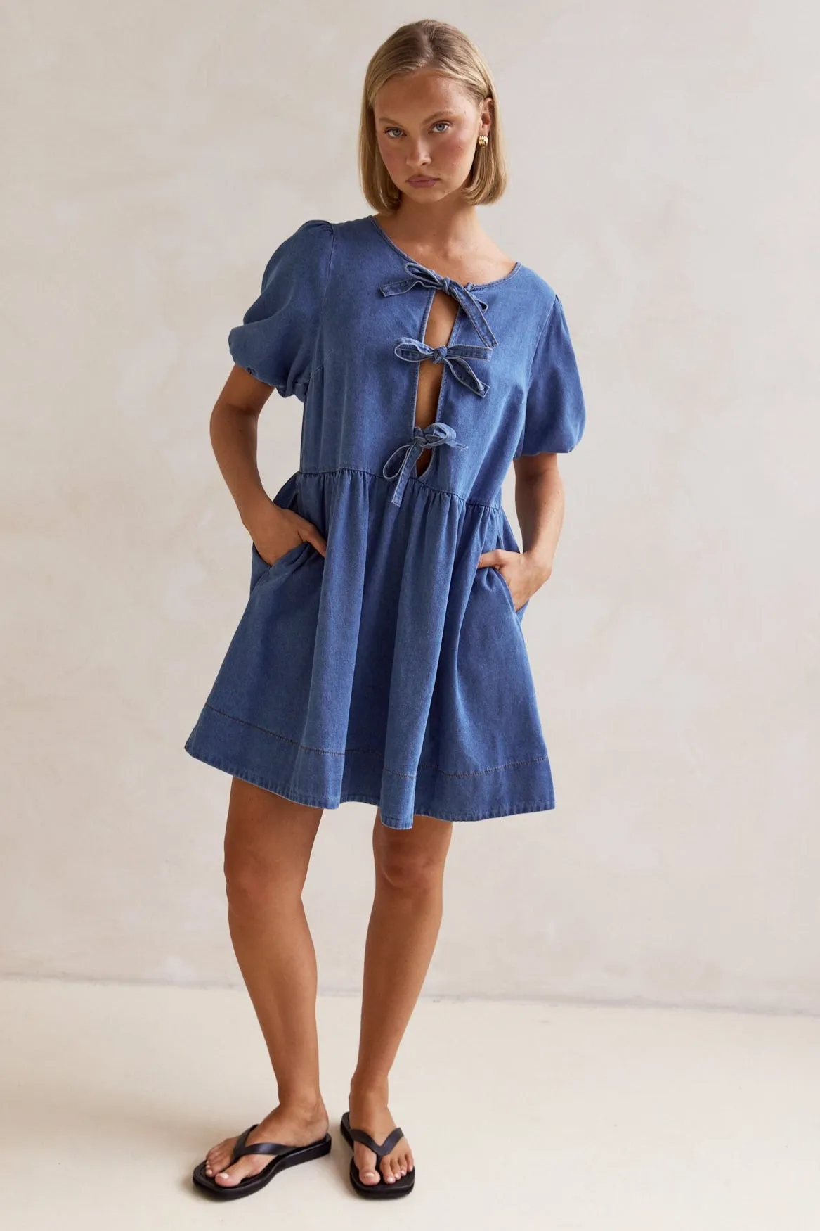 Carmela Denim Mini Dress (Blue)