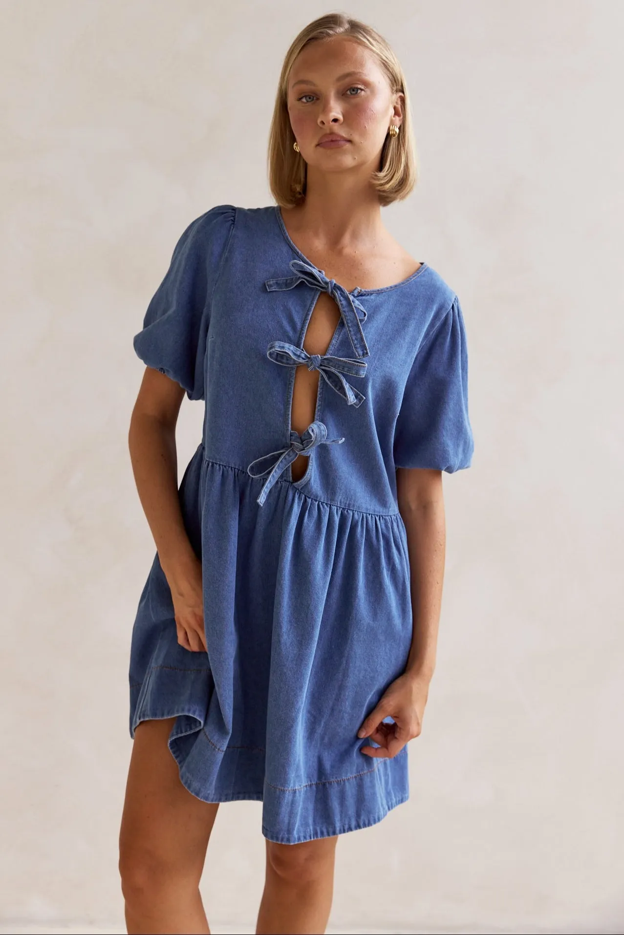 Carmela Denim Mini Dress (Blue)