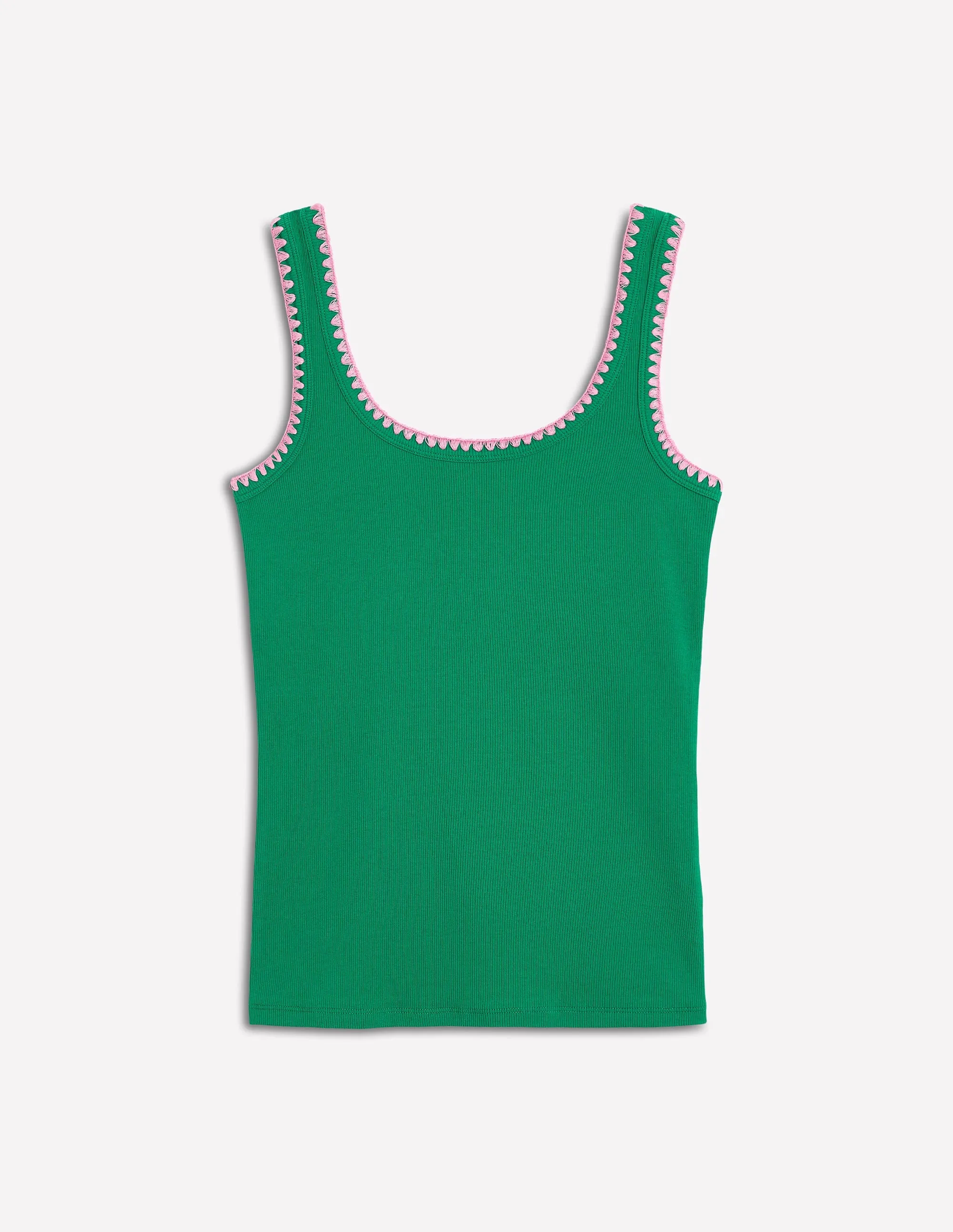 Crochet Trim Scoop Neck Vest-Rich Emerald