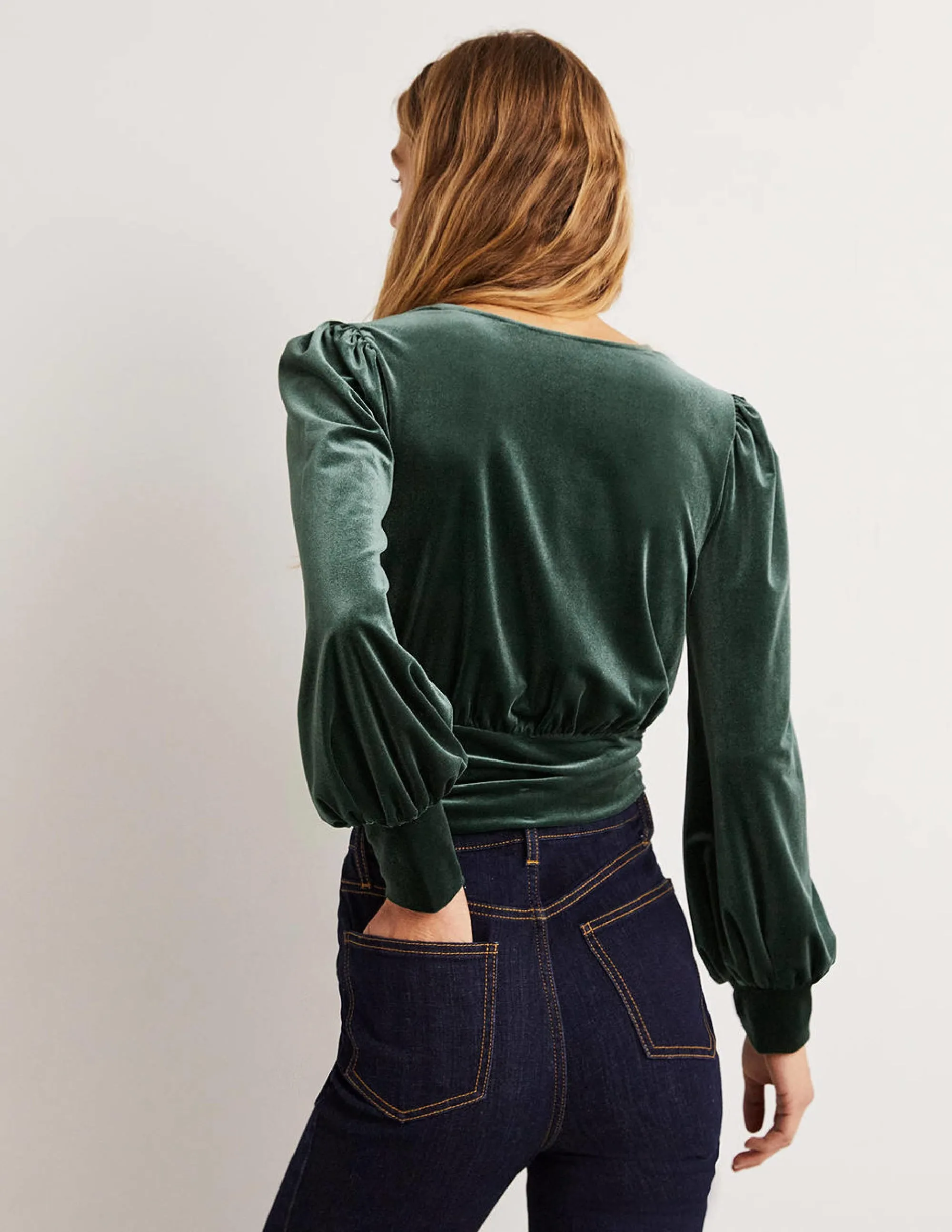 Cropped Velvet Blouson Top-Onyx Green
