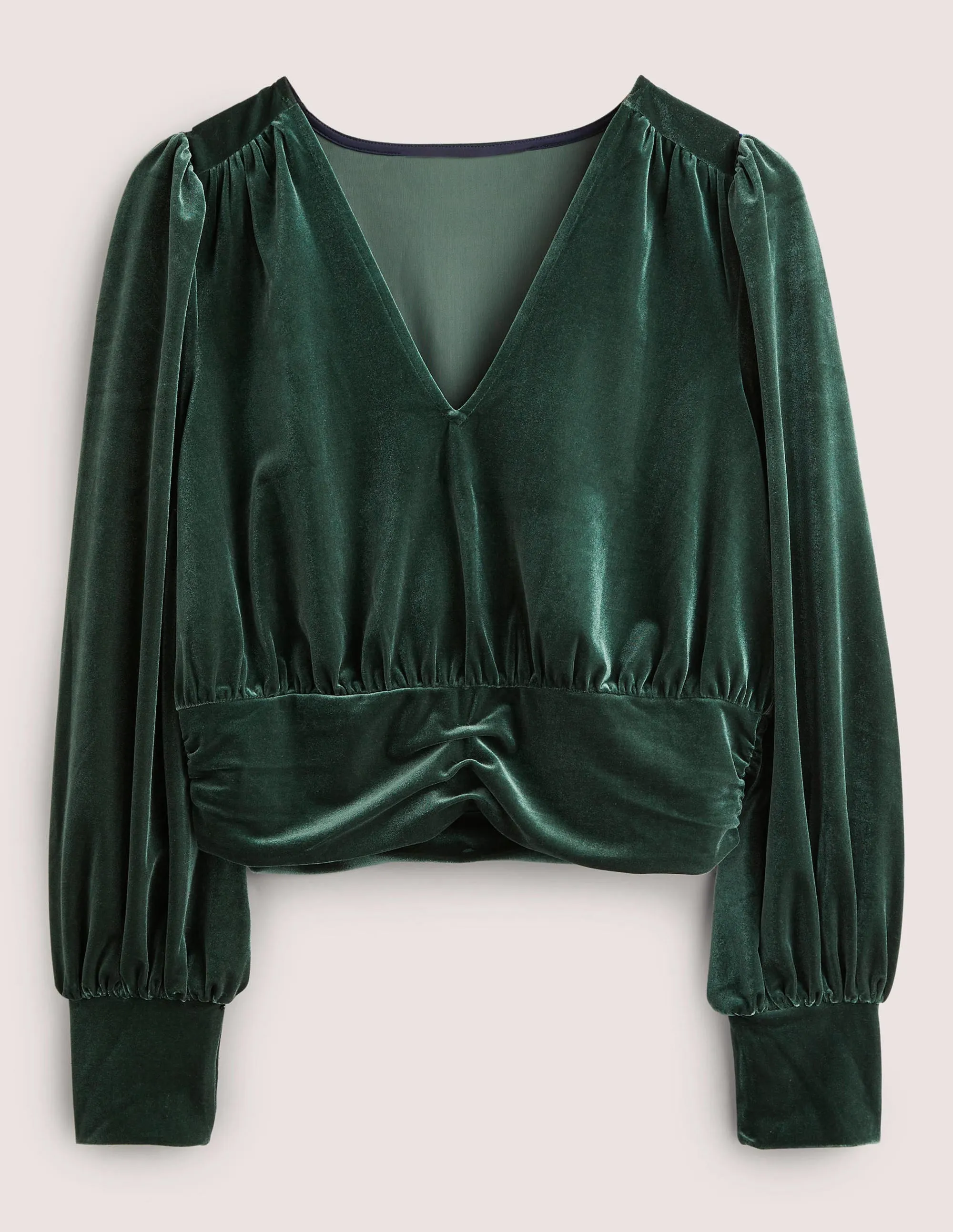 Cropped Velvet Blouson Top-Onyx Green