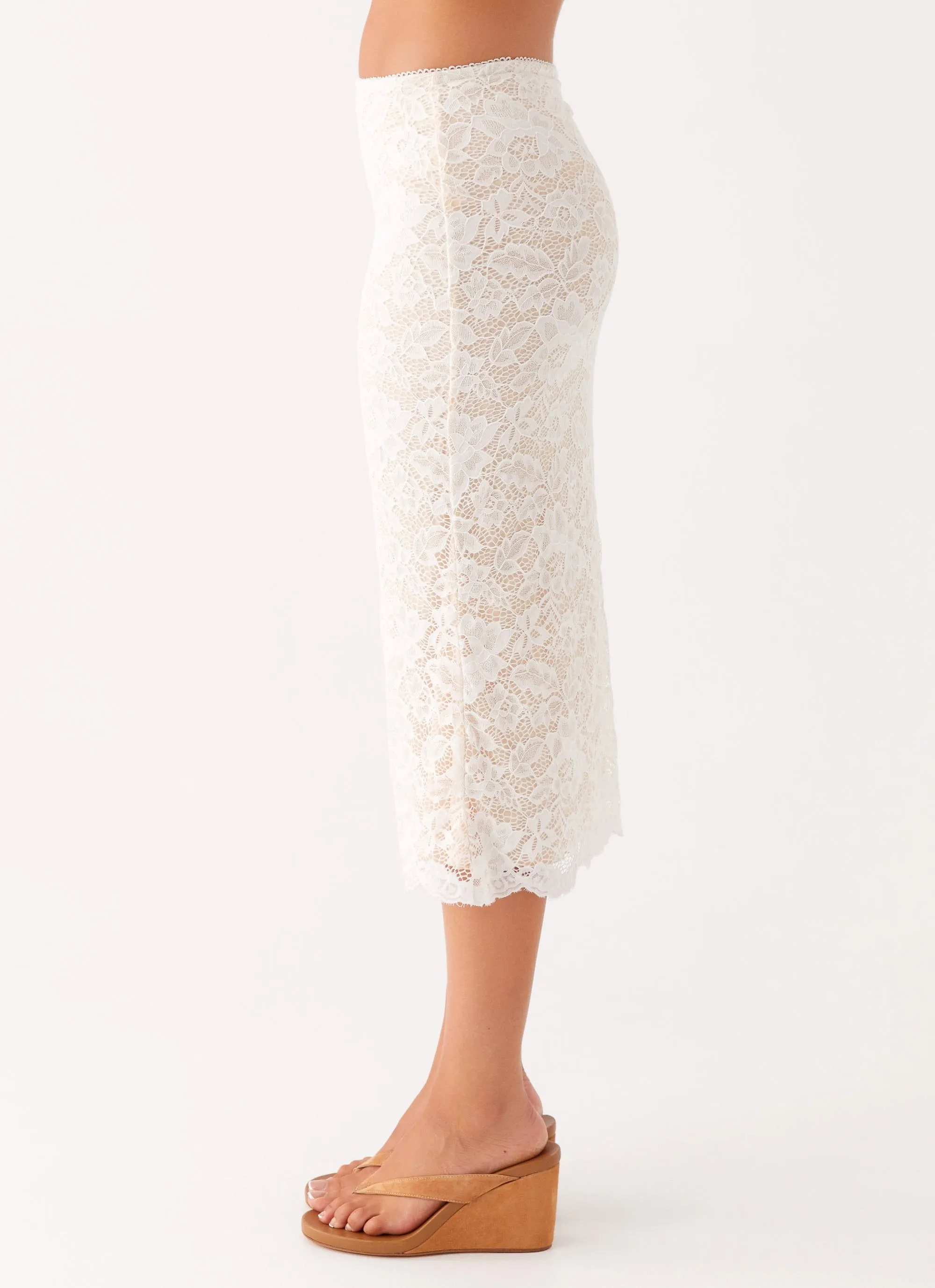 Crystal Clear Lace Midi Skirt - Ivory