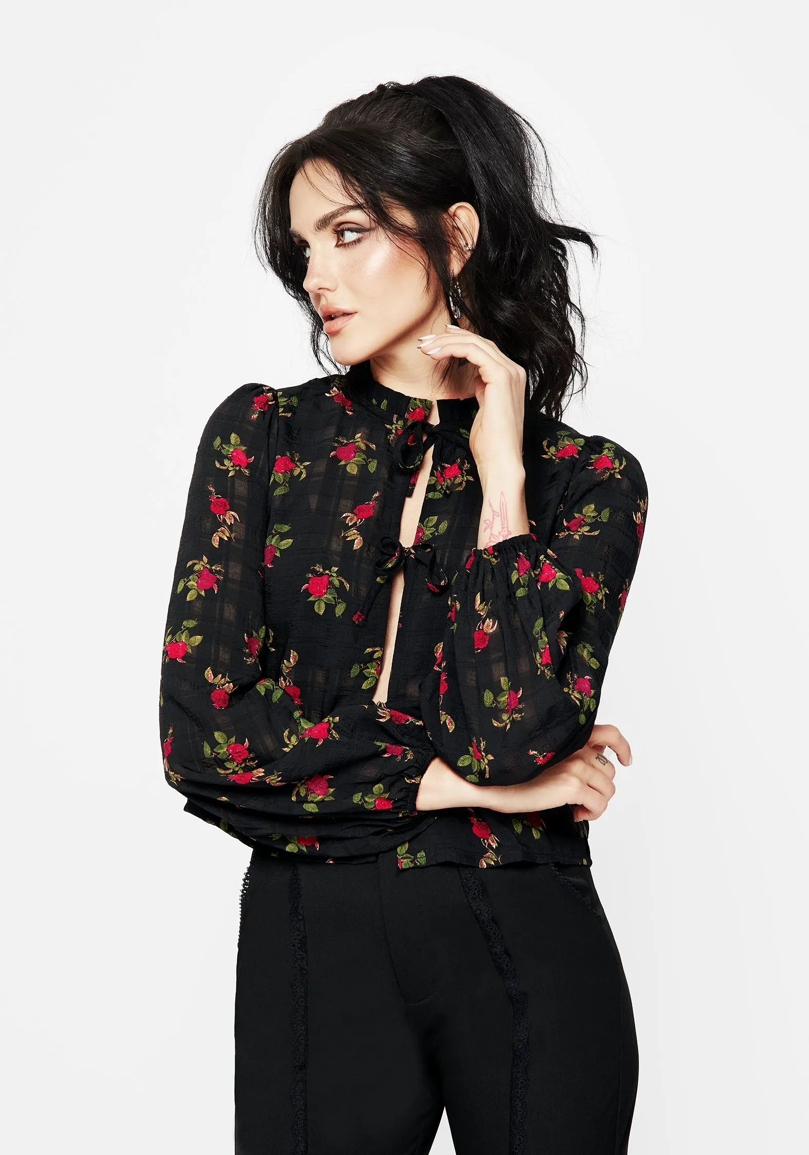 Darcey Floral Print Chiffon Tie-Front Blouse