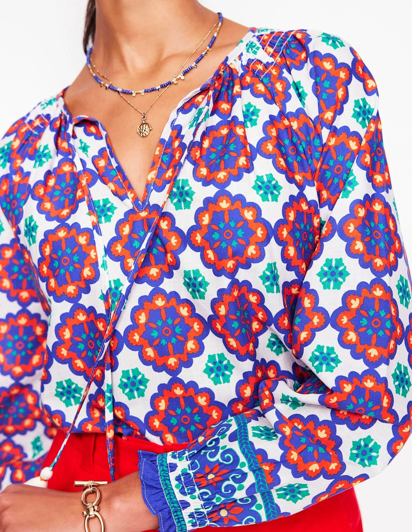 Easy Cotton Blouse-Bright Blue. Bloom Geo