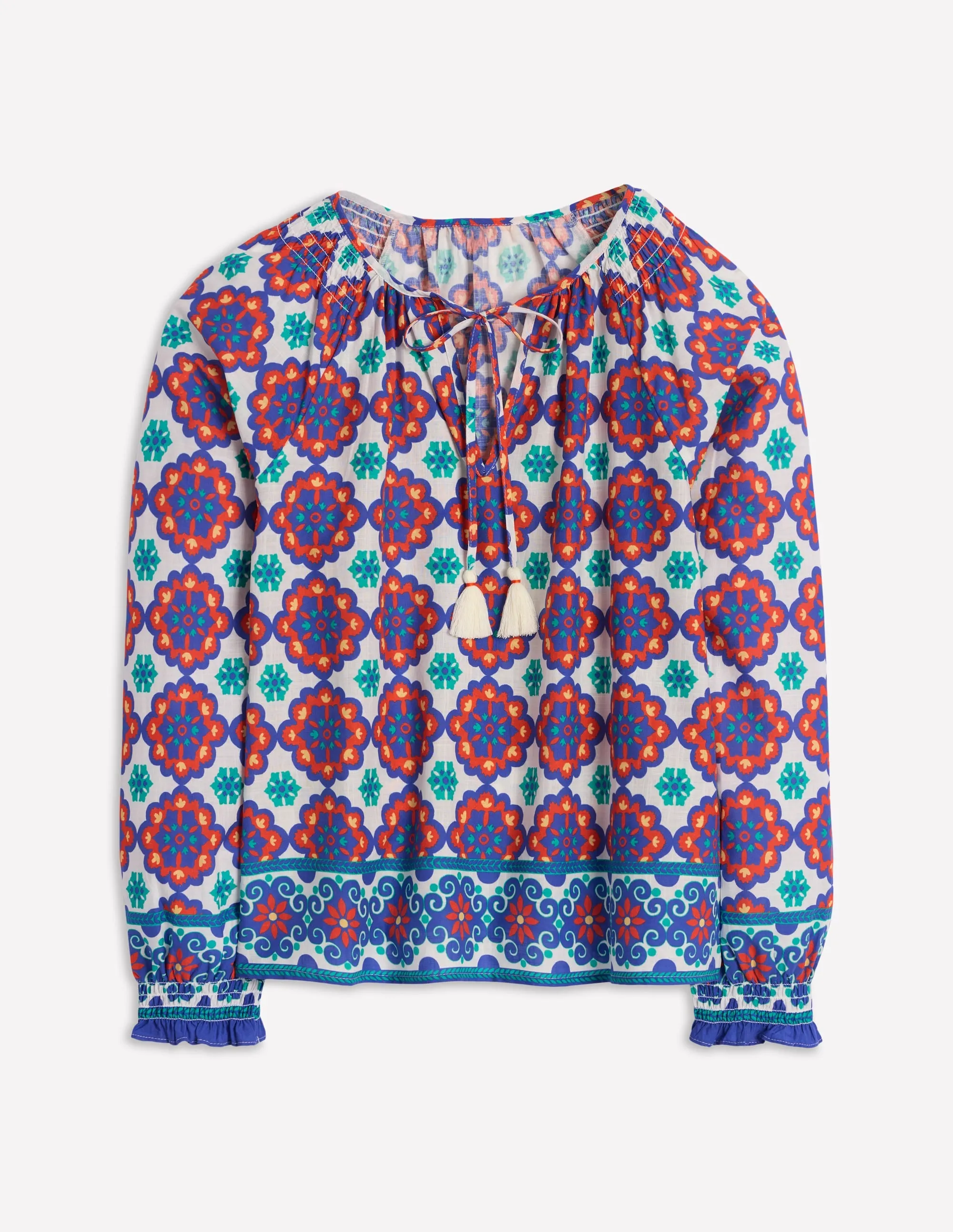 Easy Cotton Blouse-Bright Blue. Bloom Geo
