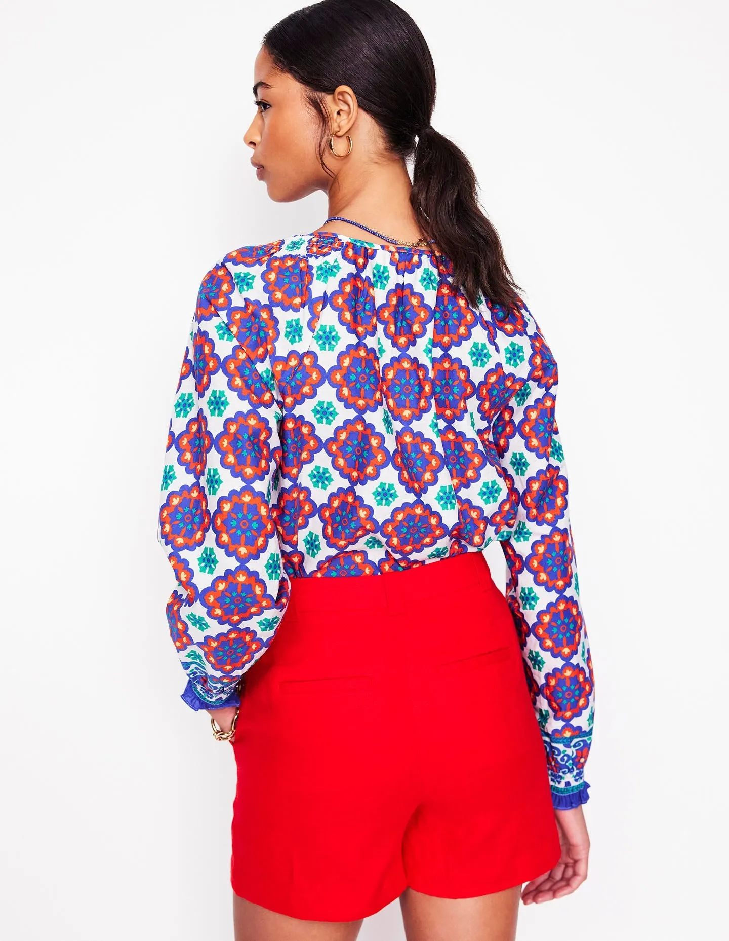 Easy Cotton Blouse-Bright Blue. Bloom Geo