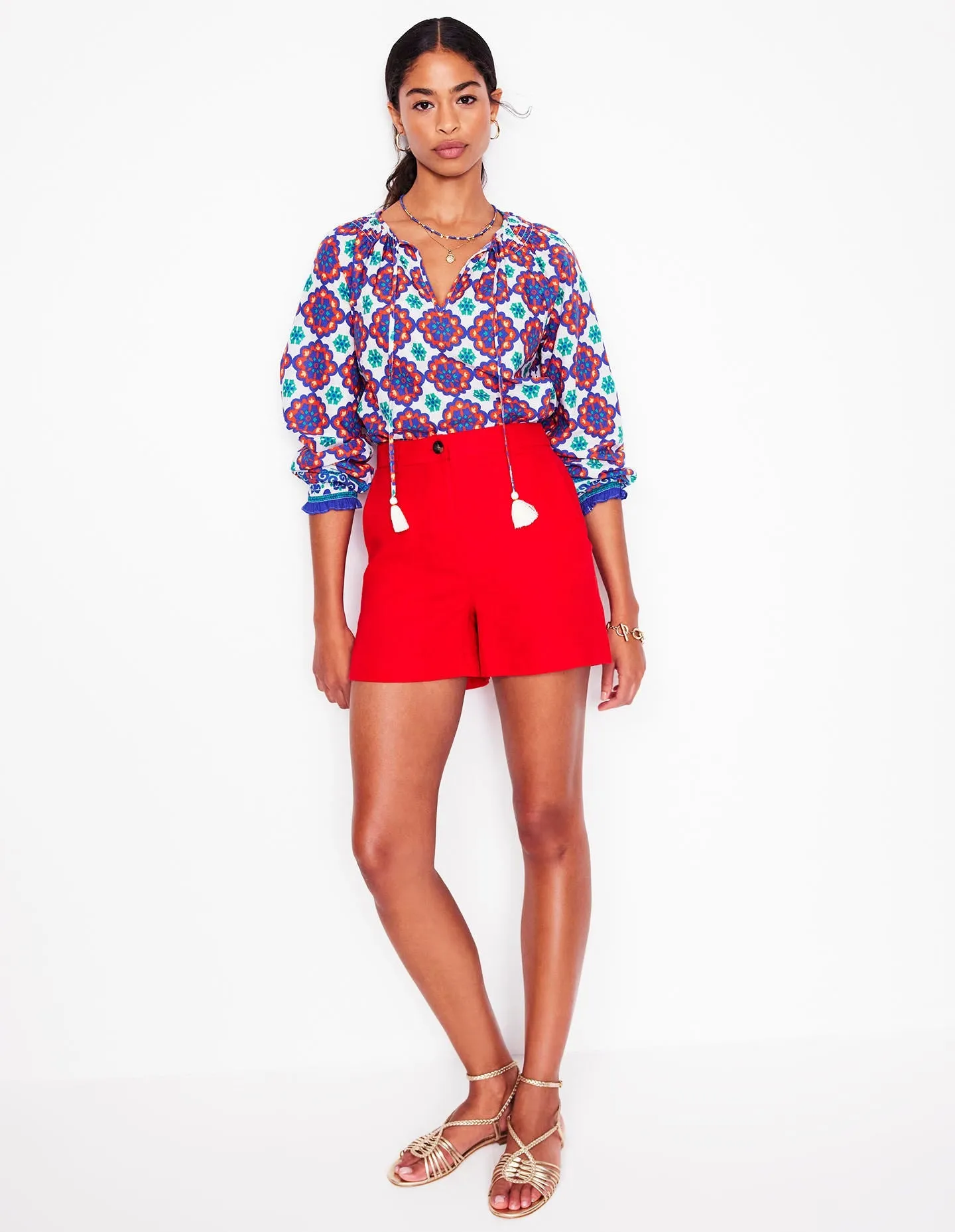 Easy Cotton Blouse-Bright Blue. Bloom Geo