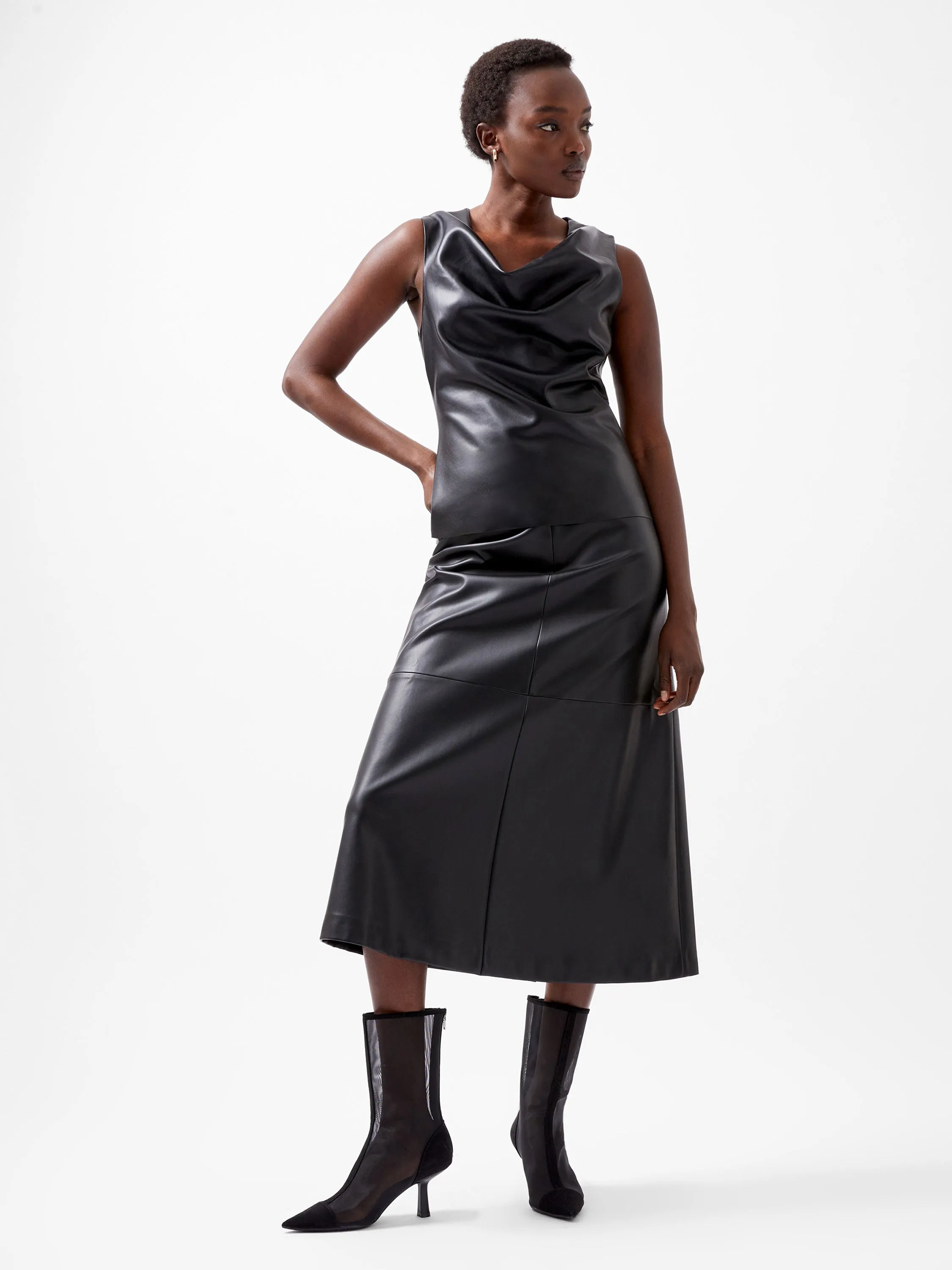 Elettra Recycled PU Cowl Neck Sleeveless Midi Dress