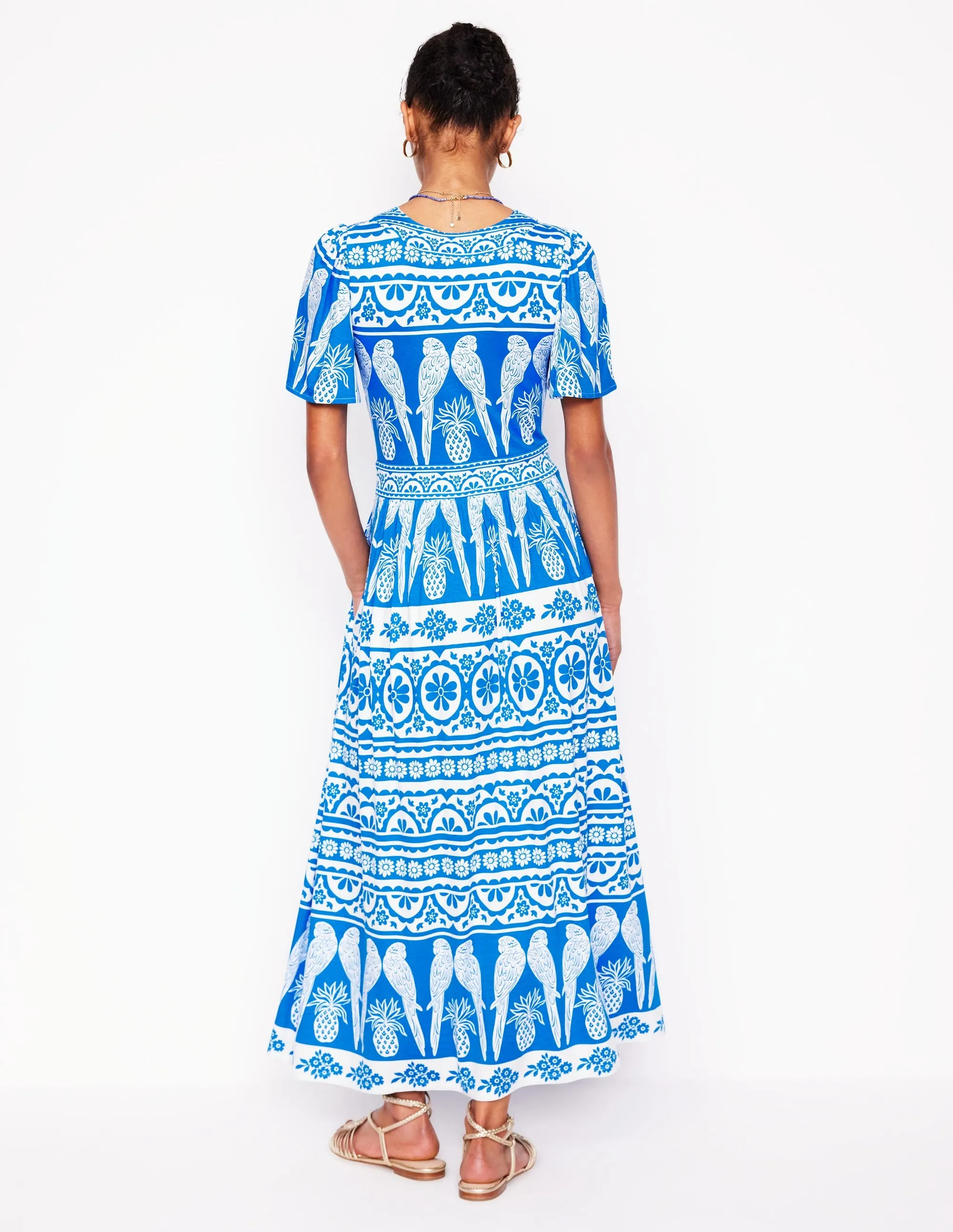 Ellie Flutter Maxi Tea Dress-Cerulean Blue. Ornate Tropics