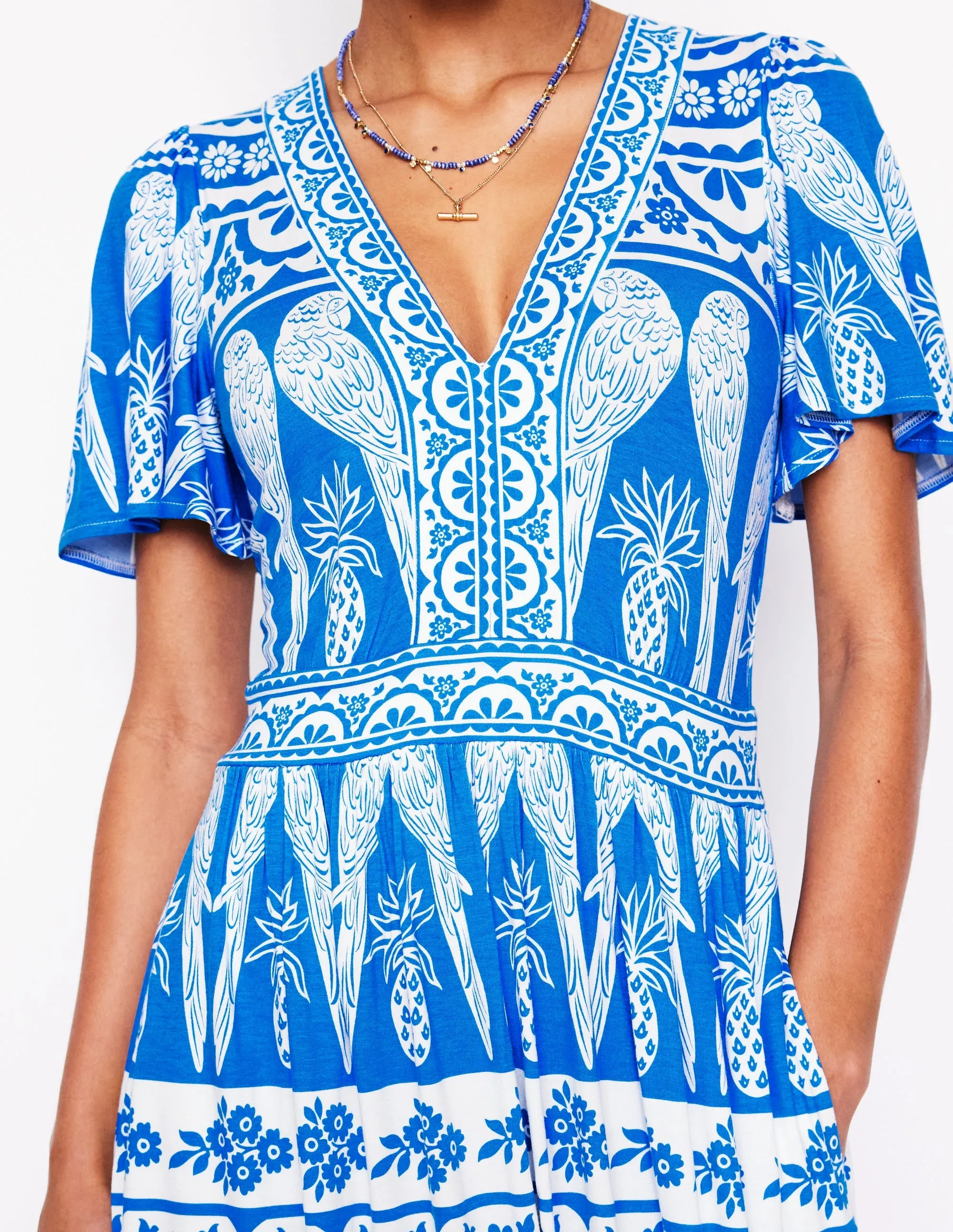 Ellie Flutter Maxi Tea Dress-Cerulean Blue. Ornate Tropics