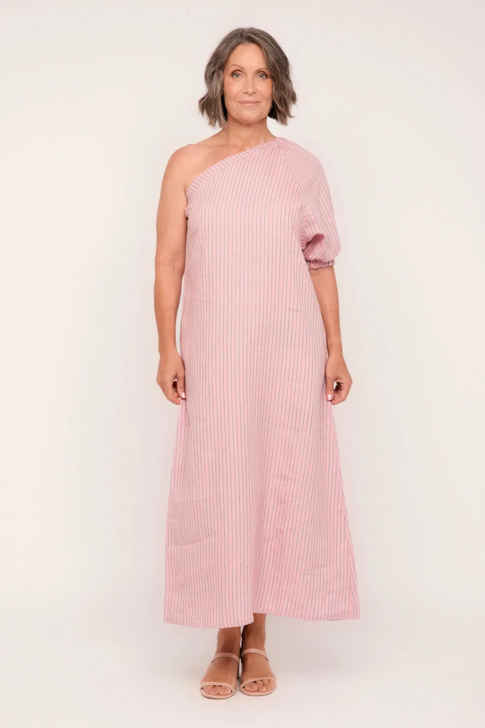 Emma Linen One Shoulder Dress in Beverly Hills