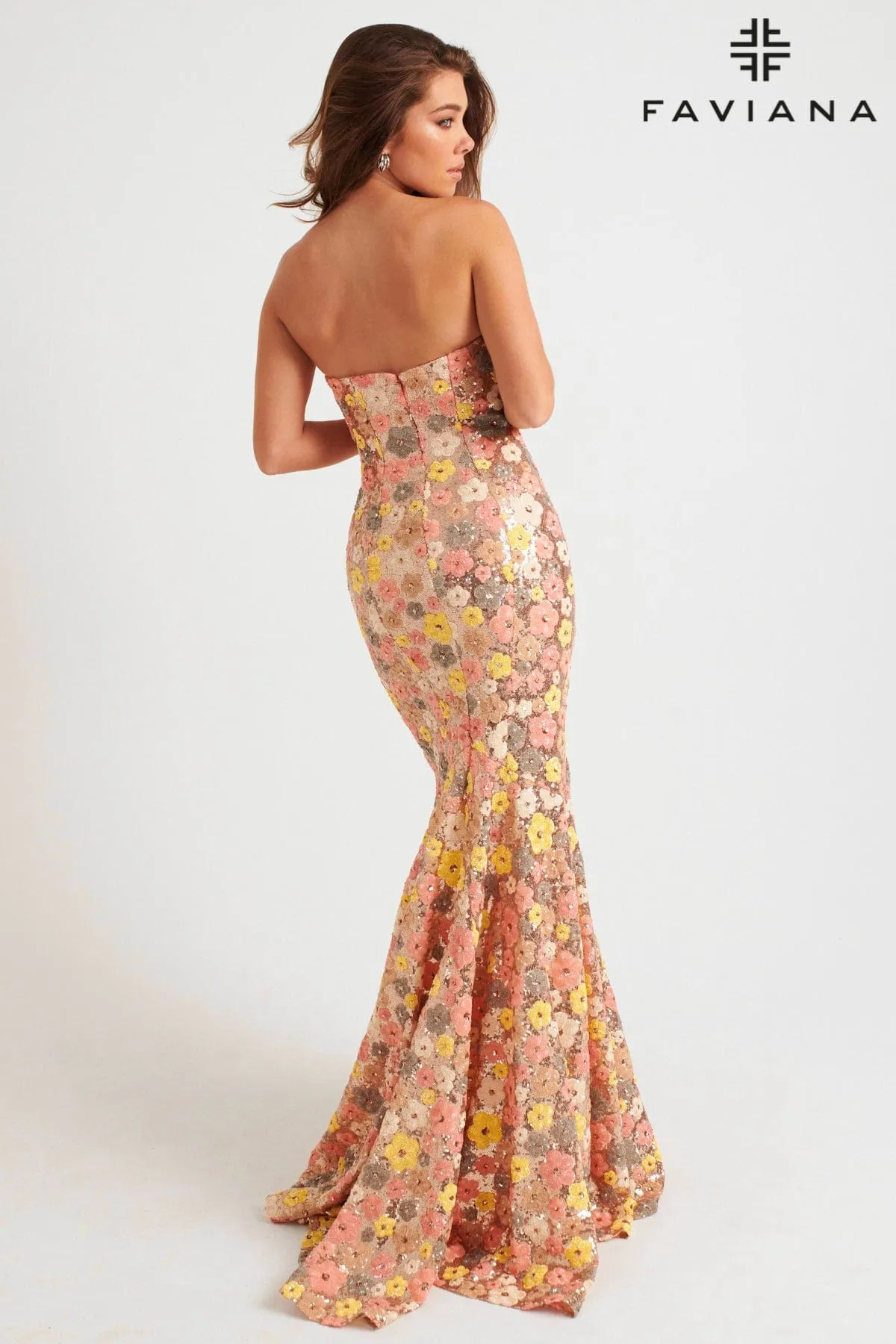 Faviana 11036 Sequin Long Formal Floral Mermaid Prom Dress