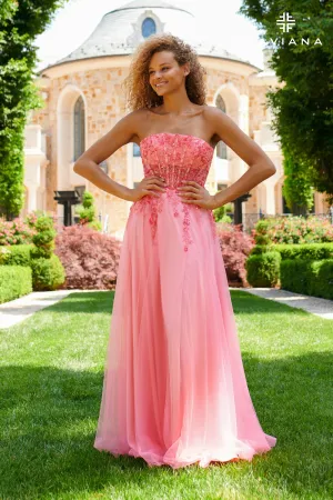 Faviana 11233 A Line Corset Long Beaded Applique Prom Dress