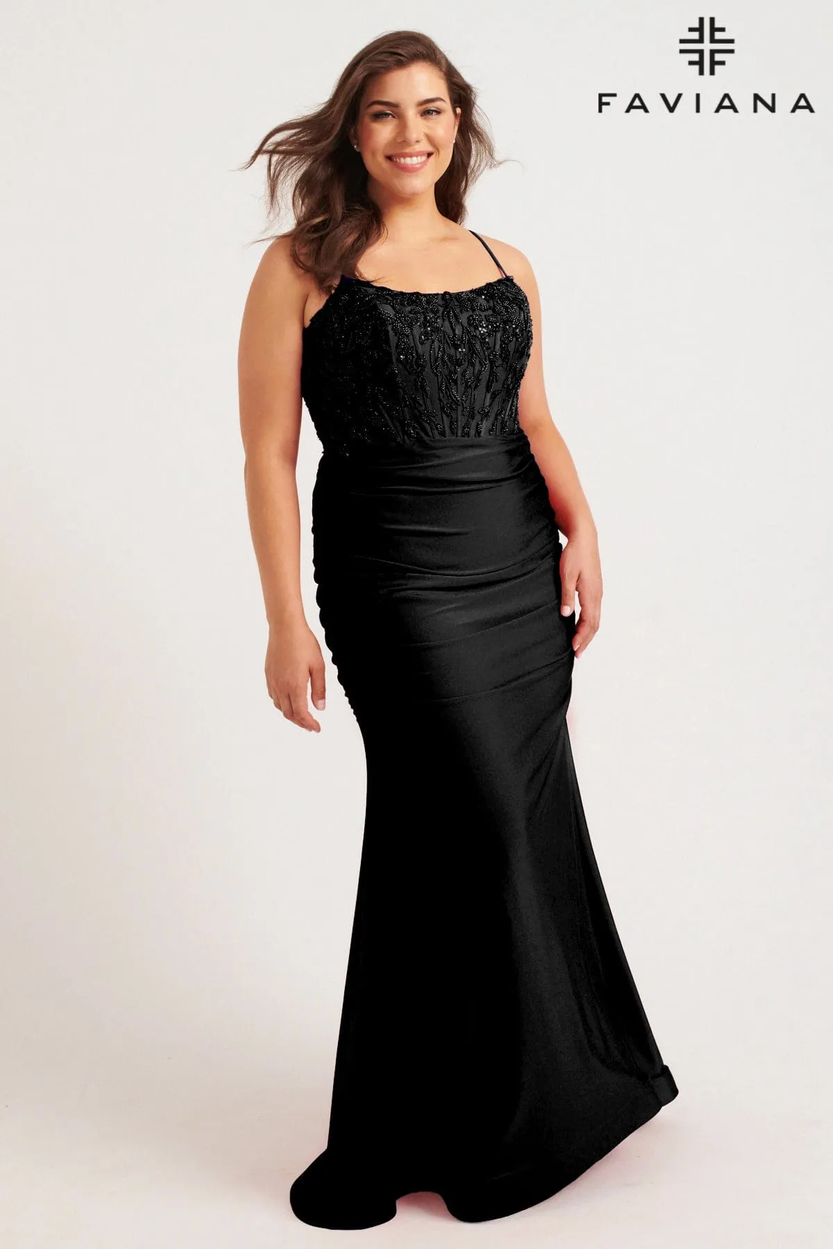 Faviana 9569 Prom Fitted Long Formal Beaded Corset Plus Size Dress
