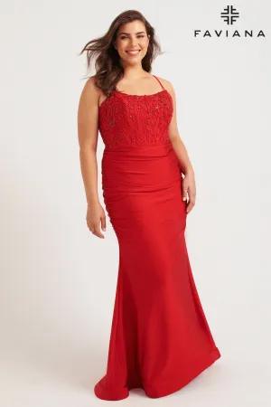 Faviana 9569 Prom Fitted Long Formal Beaded Corset Plus Size Dress