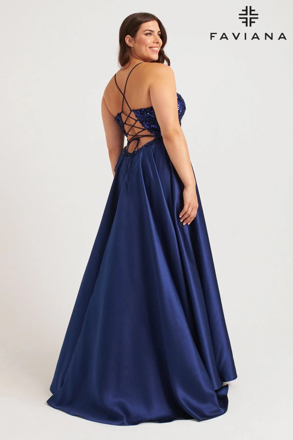 Faviana 9578 Plus Size Long Formal Sequin Applique Prom Dress
