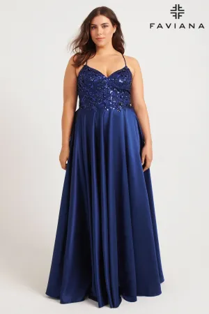 Faviana 9578 Plus Size Long Formal Sequin Applique Prom Dress