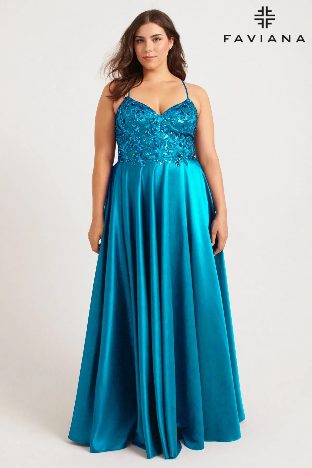 Faviana 9578 Plus Size Long Formal Sequin Applique Prom Dress