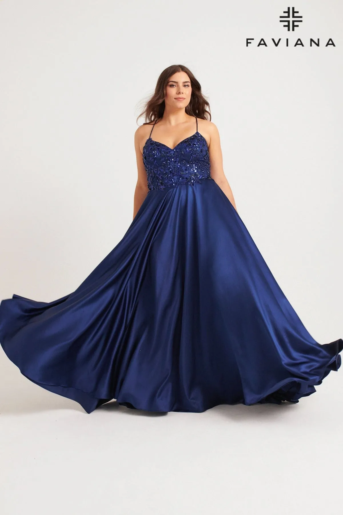 Faviana 9578 Plus Size Long Formal Sequin Applique Prom Dress