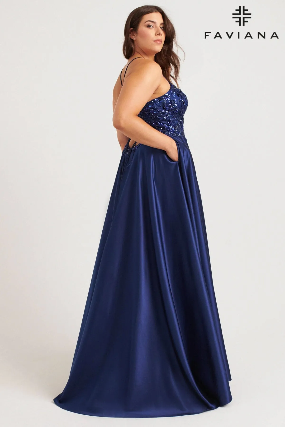 Faviana 9578 Plus Size Long Formal Sequin Applique Prom Dress