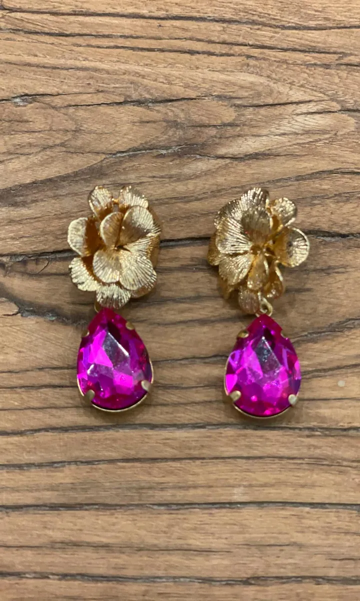 Fleur Flower Drop Earrings - Fuchsia