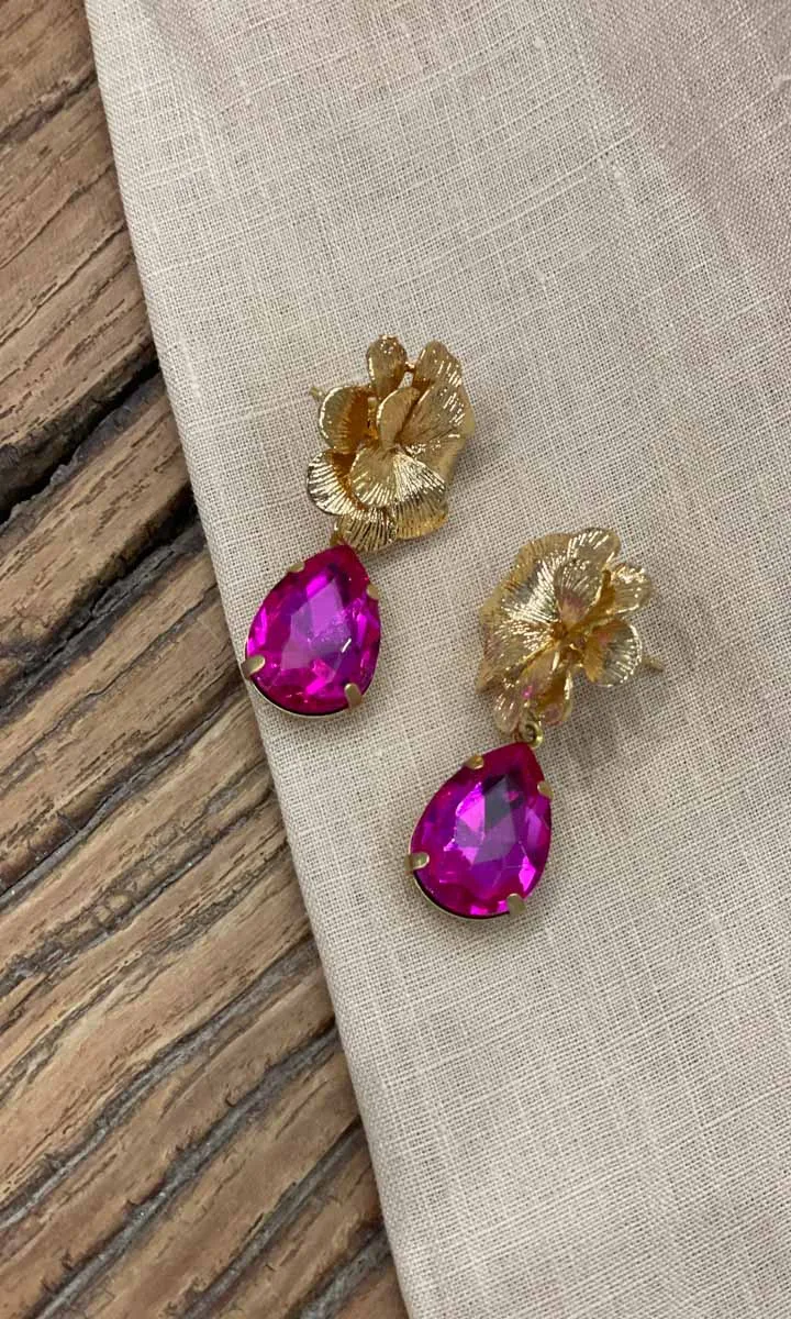 Fleur Flower Drop Earrings - Fuchsia