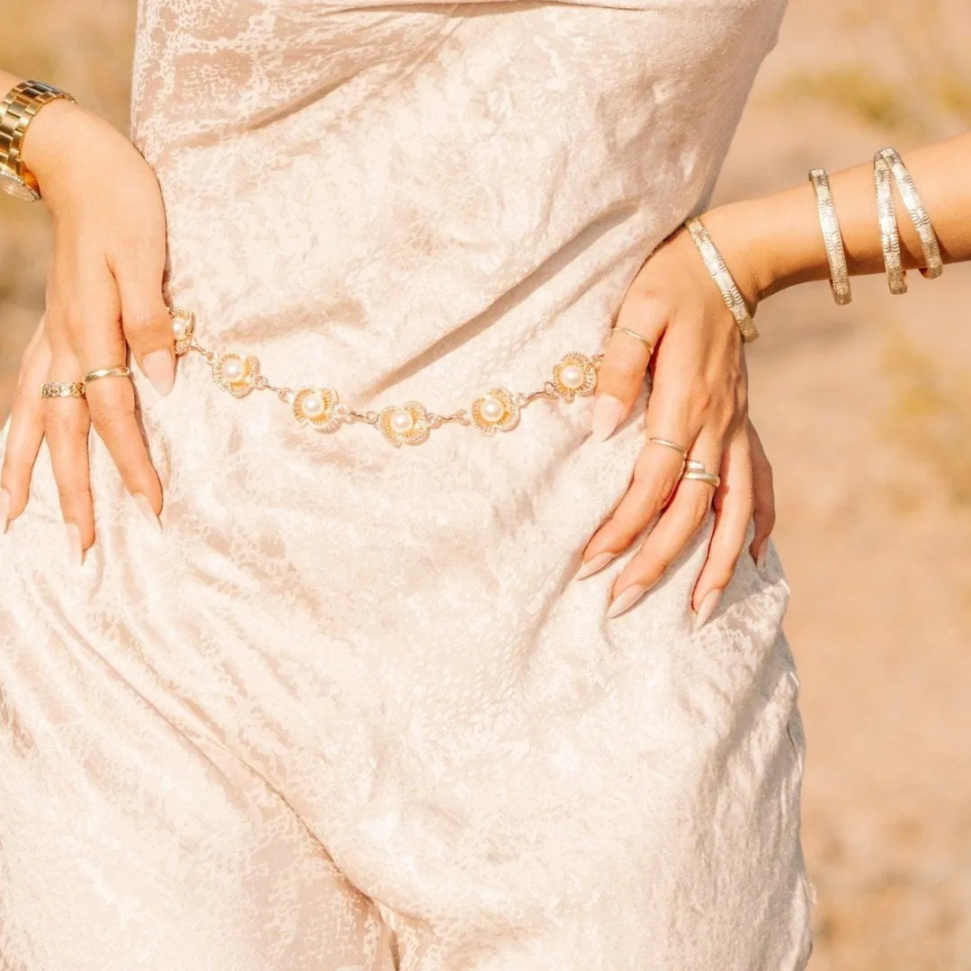 Flower Petal Pearl Chain Belt