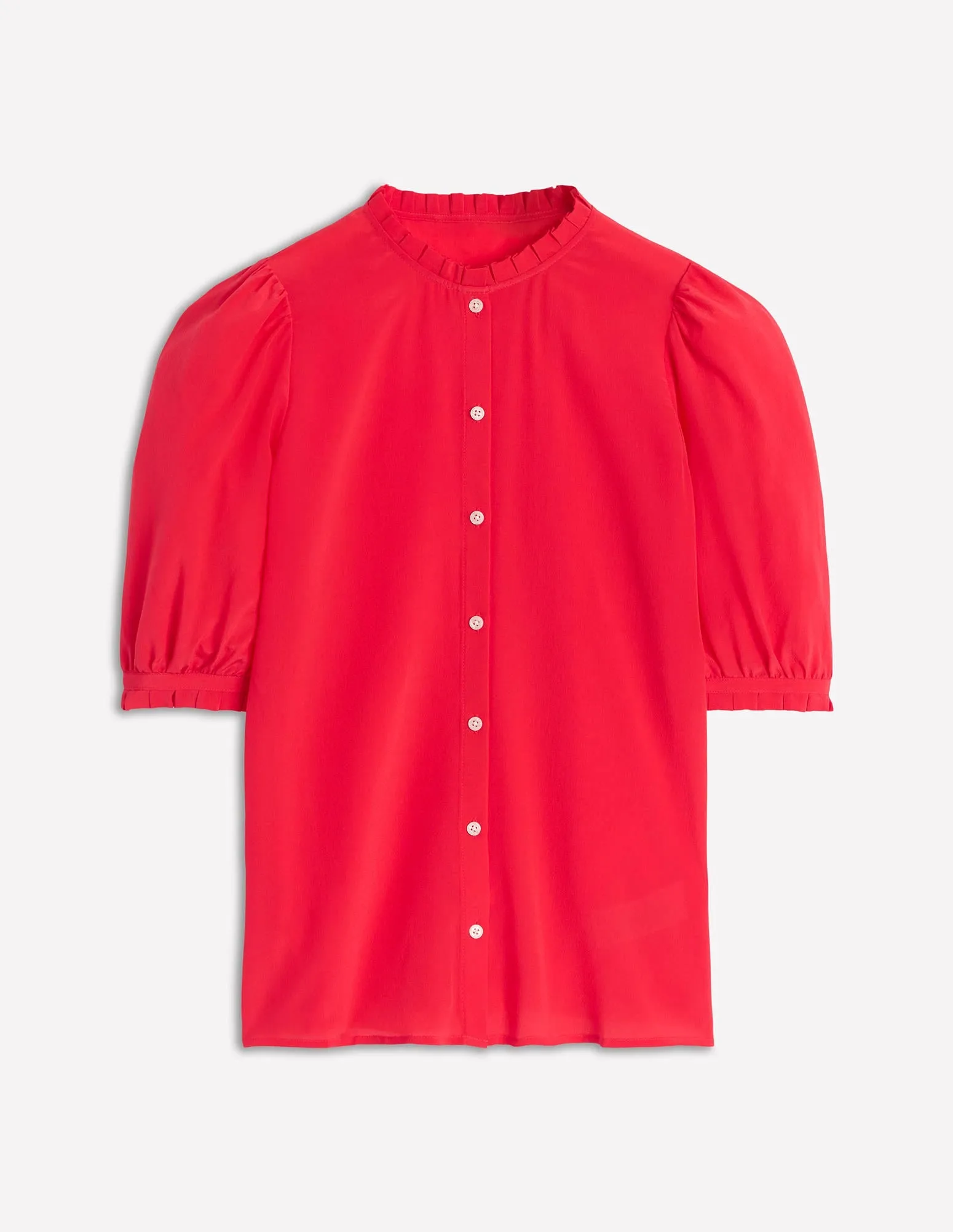 Frill Detail Silk Top-Poppy Red