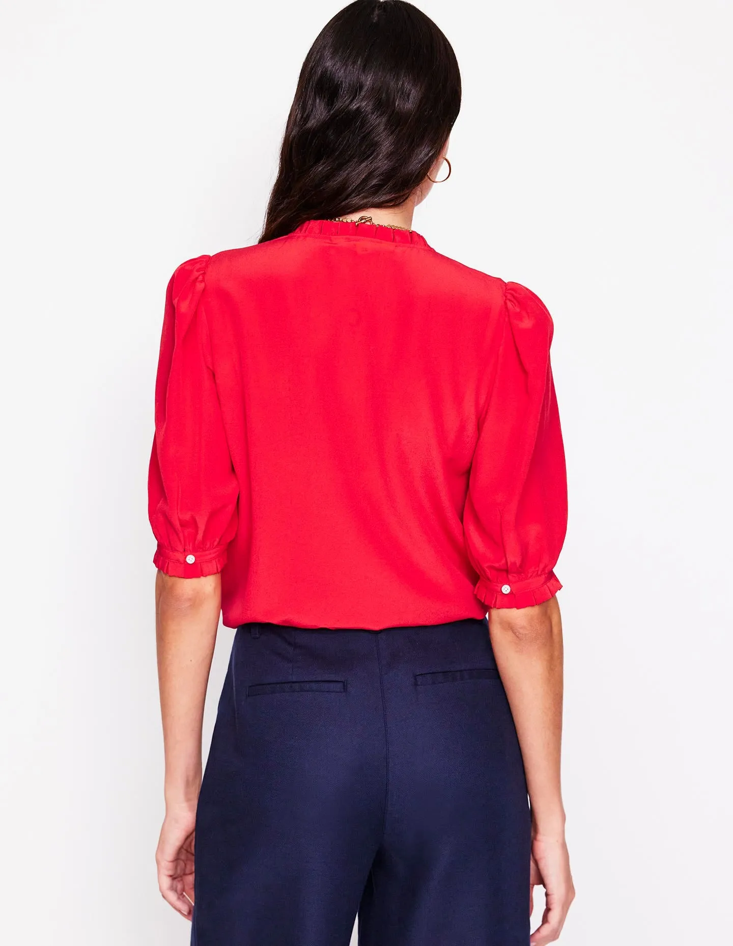 Frill Detail Silk Top-Poppy Red