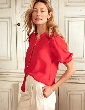 Frill Detail Silk Top-Poppy Red