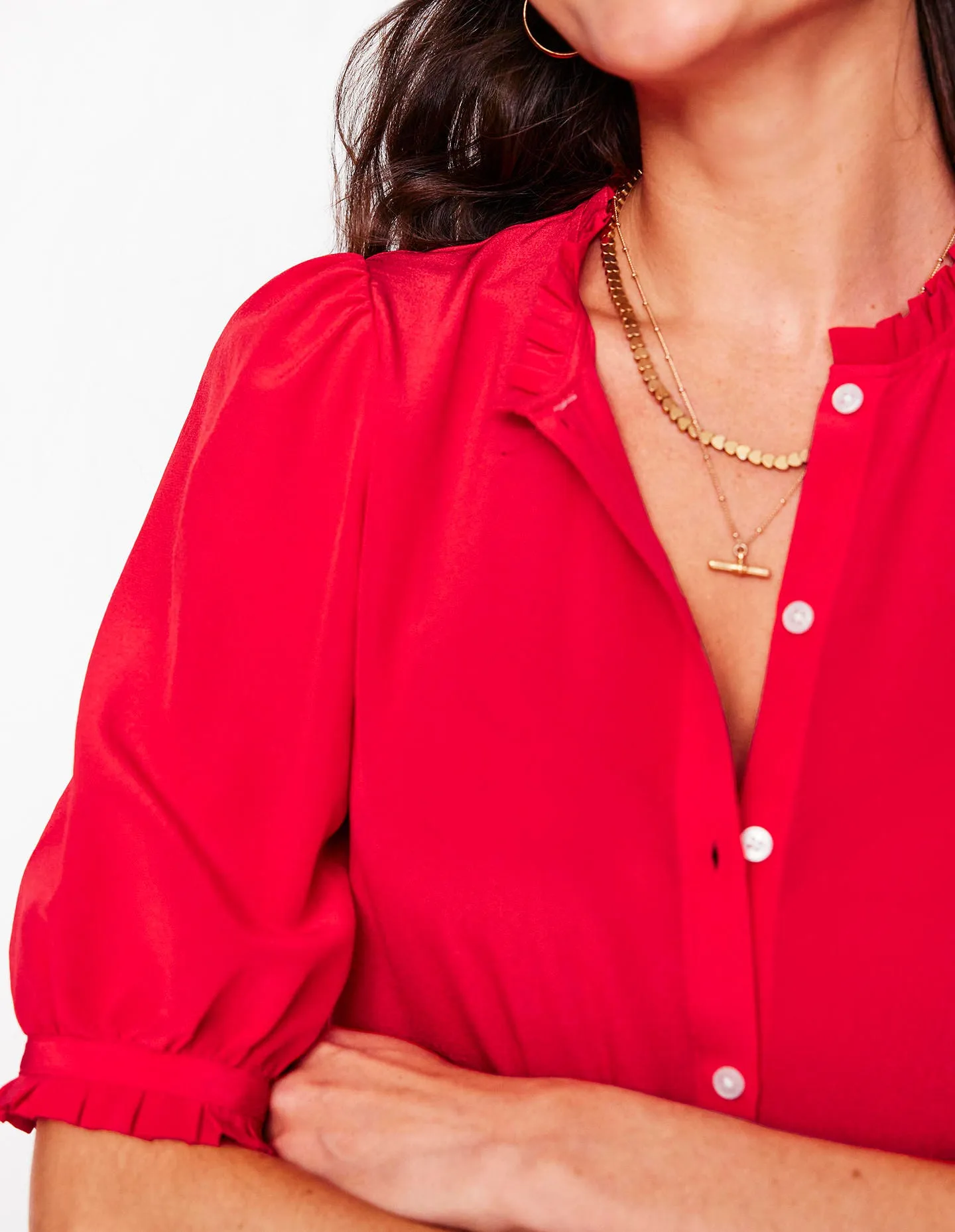 Frill Detail Silk Top-Poppy Red
