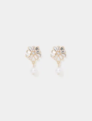 Geneva Glass Stone Pearl Earrings
