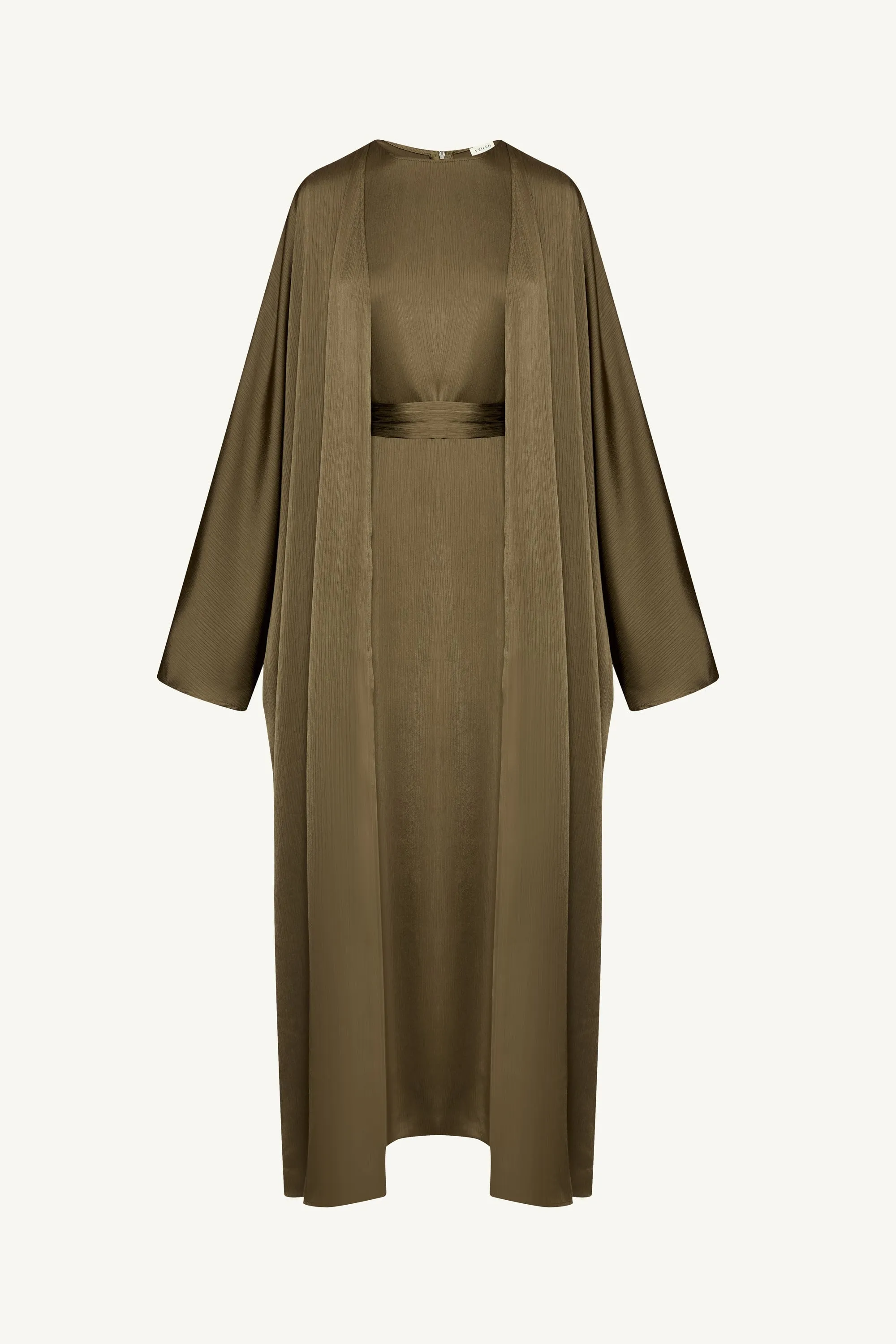 Ghada Satin Open Abaya & Dress Set - Kalamata