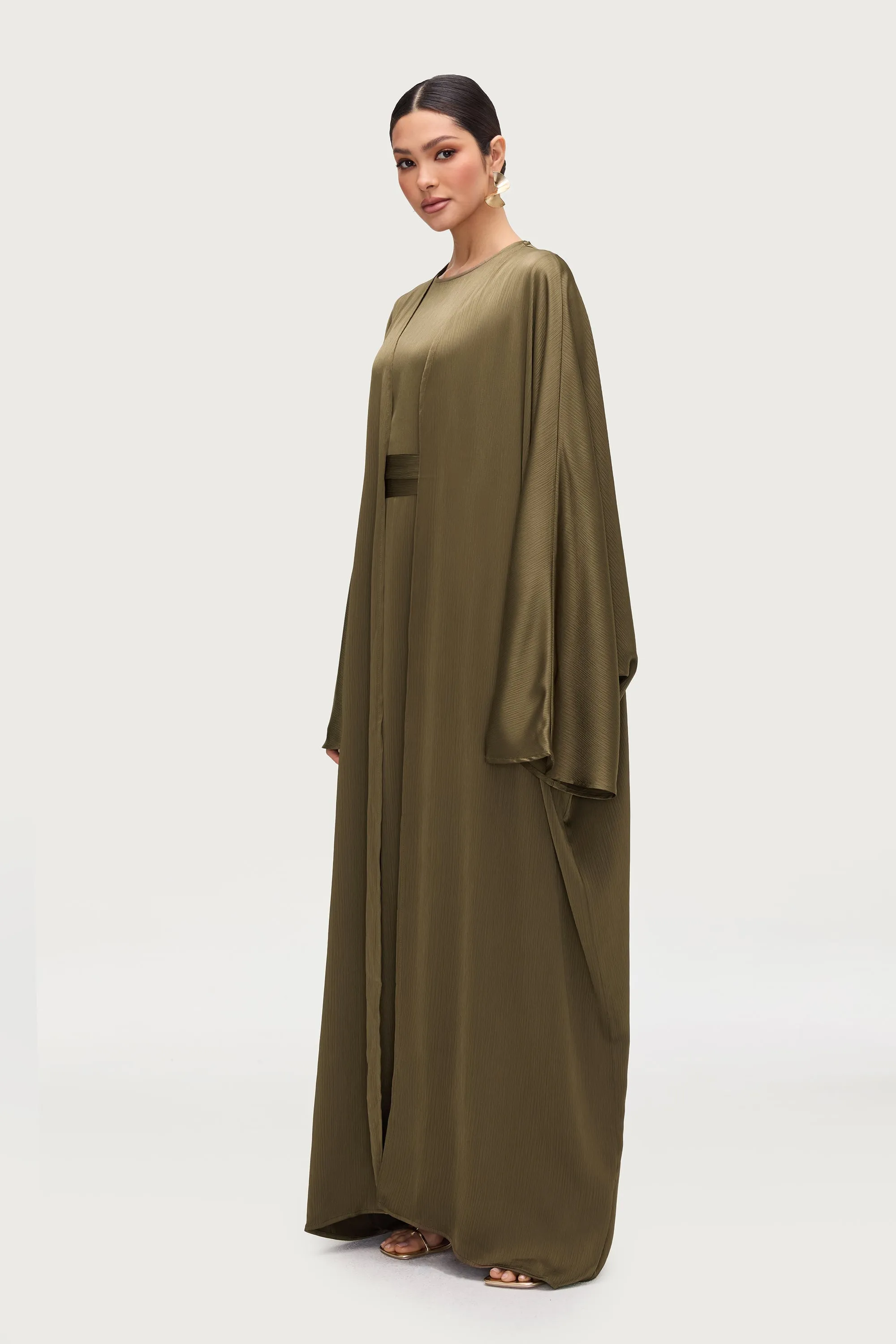 Ghada Satin Open Abaya & Dress Set - Kalamata