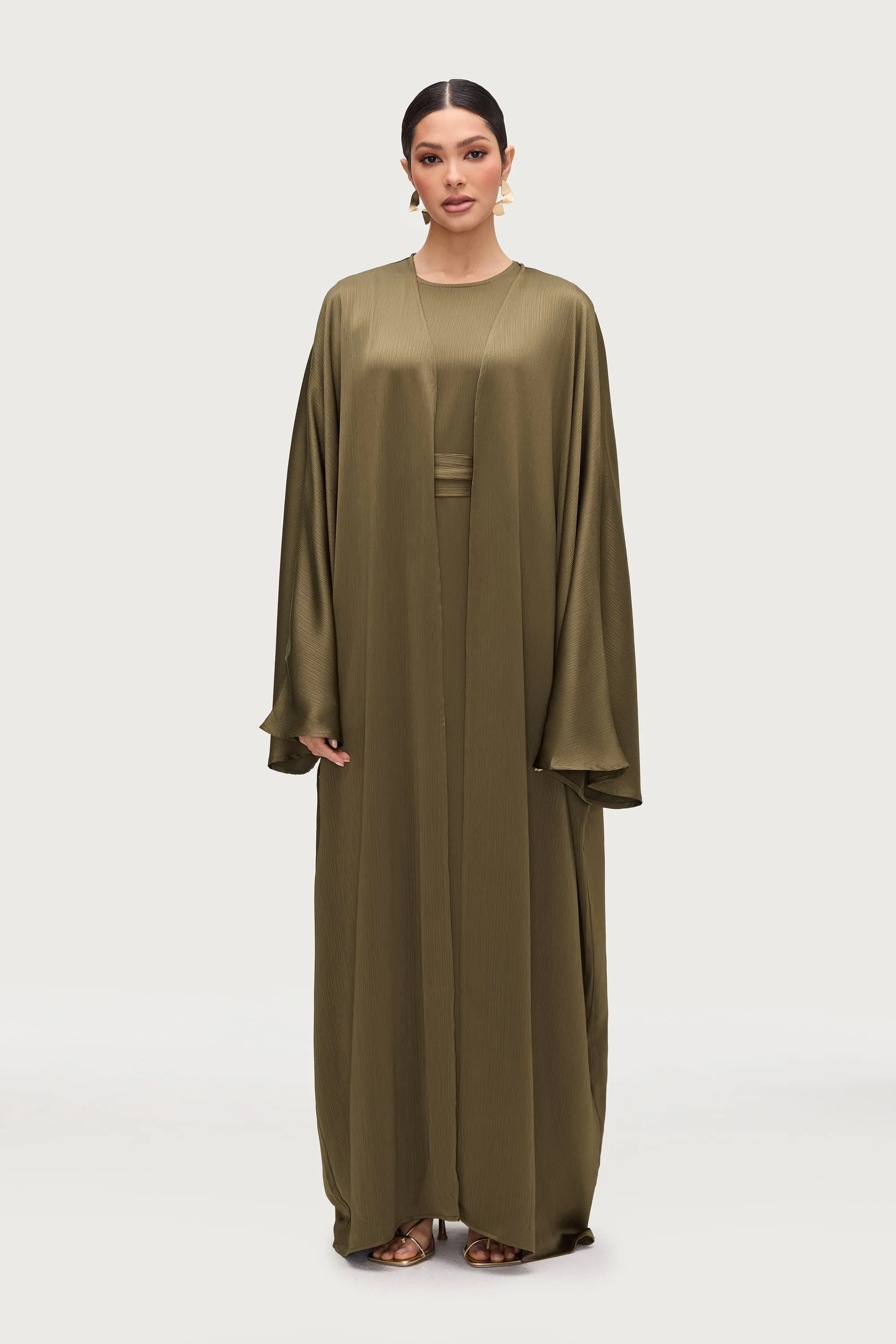 Ghada Satin Open Abaya & Dress Set - Kalamata